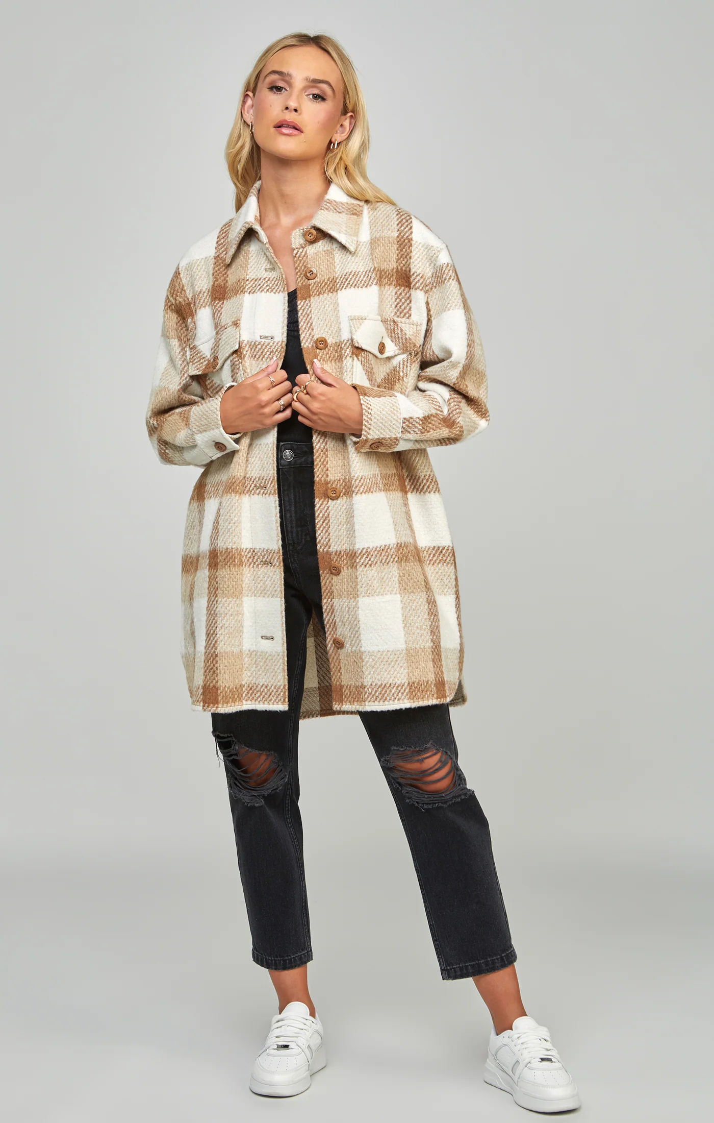 Beige Checked Shacket - Image 3
