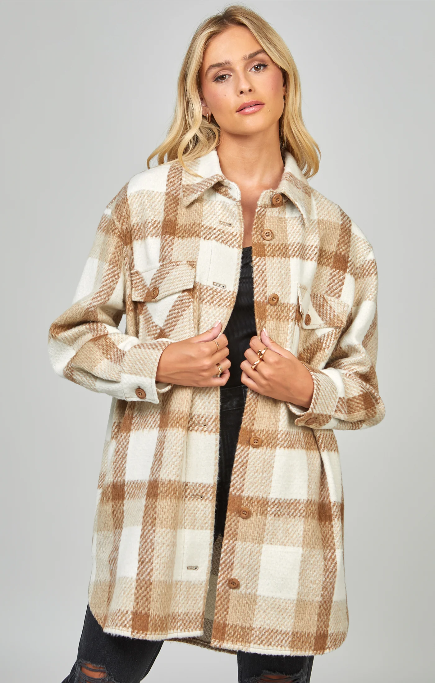 Beige Checked Shacket - Image 4