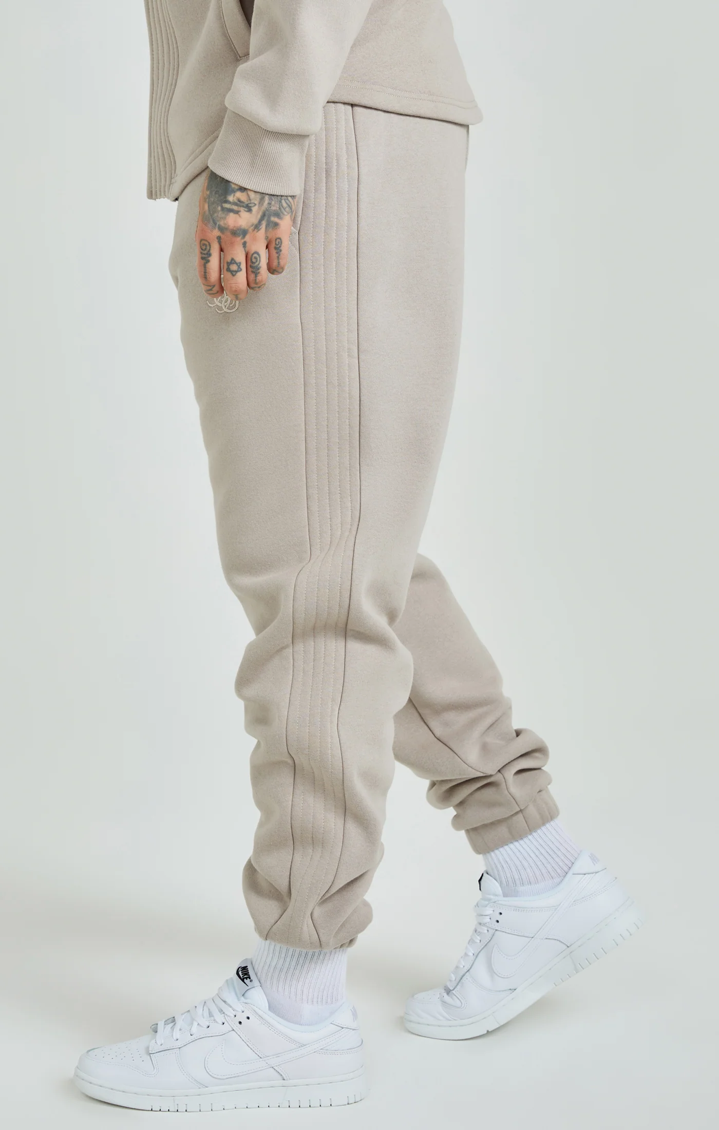 Beige Panelled Relaxed Fit Joggers - Image 3