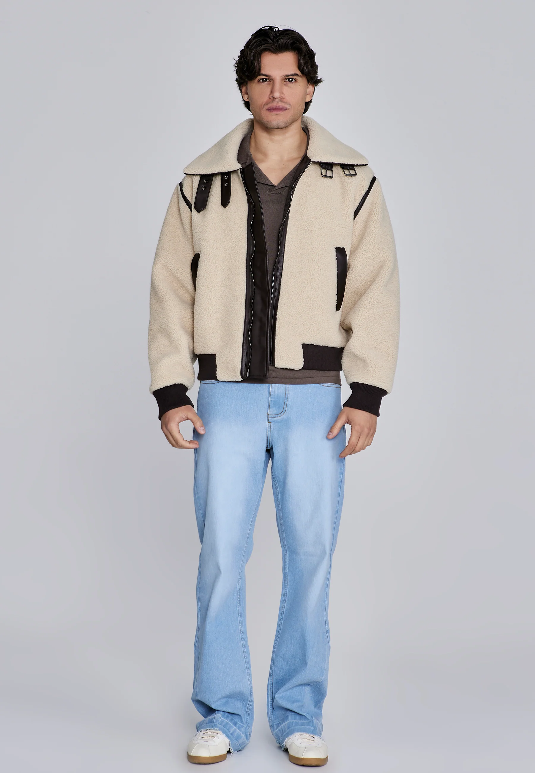 Beige Sherpa Bomber Jacket - Image 4