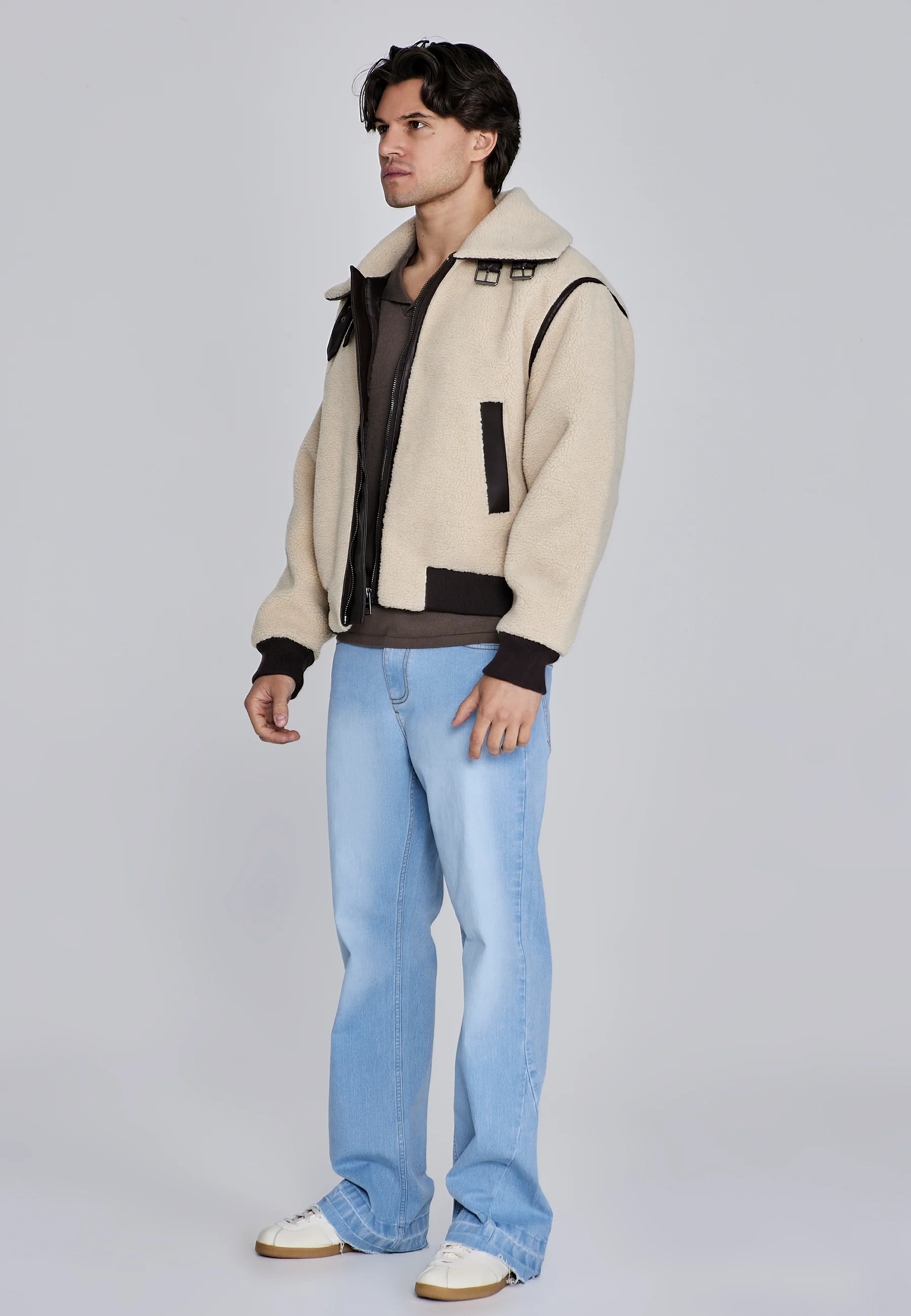 Beige Sherpa Bomber Jacket - Image 5