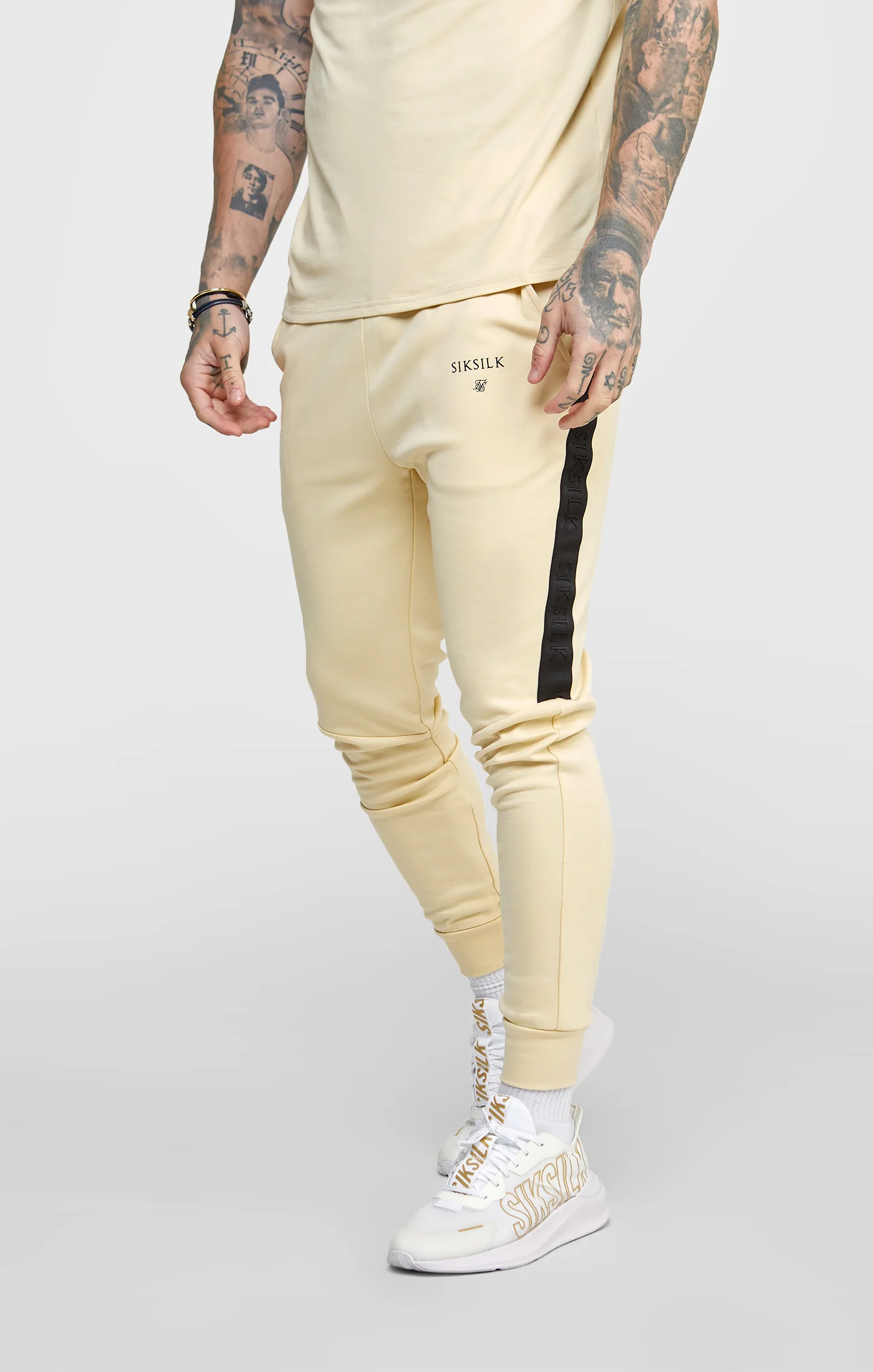 Beige Taped Cuffed Jogger