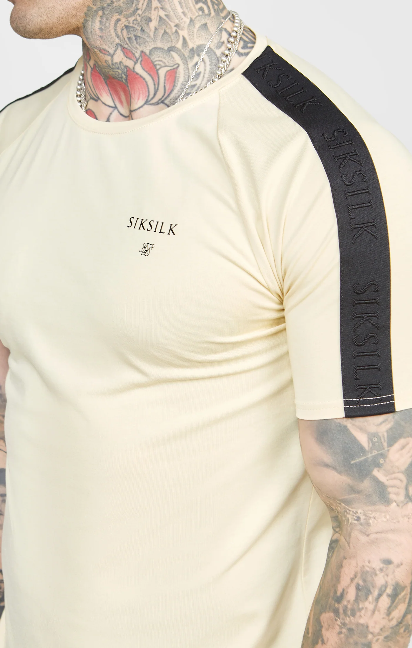 Beige Taped Muscle Fit T-Shirt - Image 2