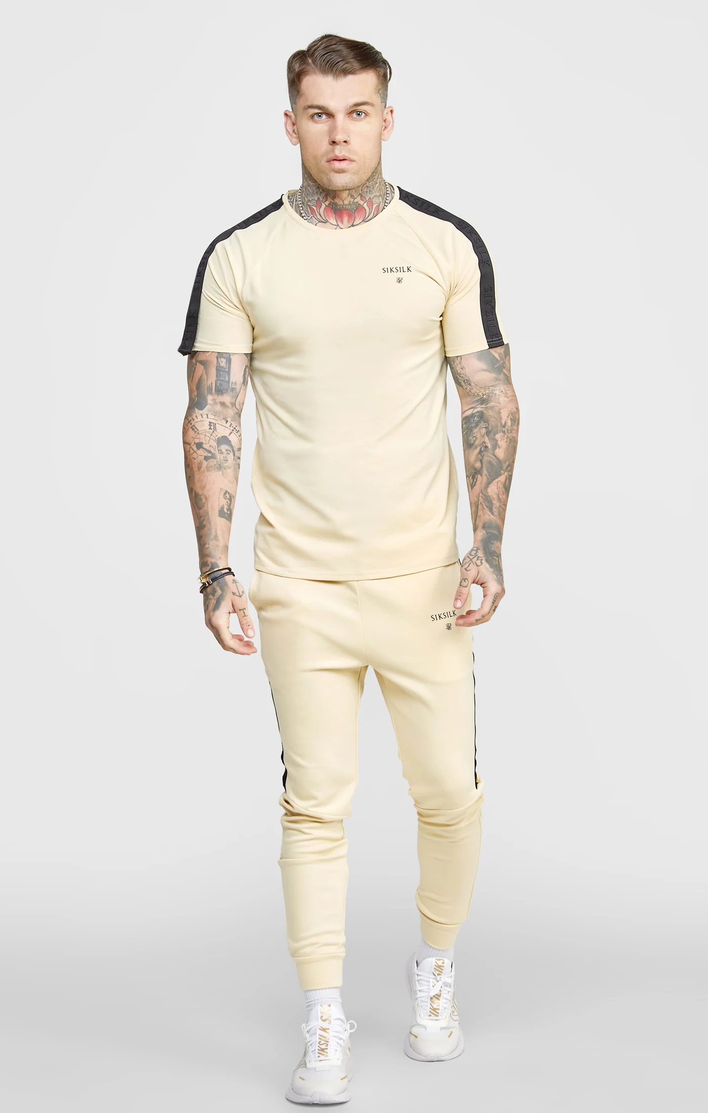 Beige Taped Muscle Fit T-Shirt - Image 3