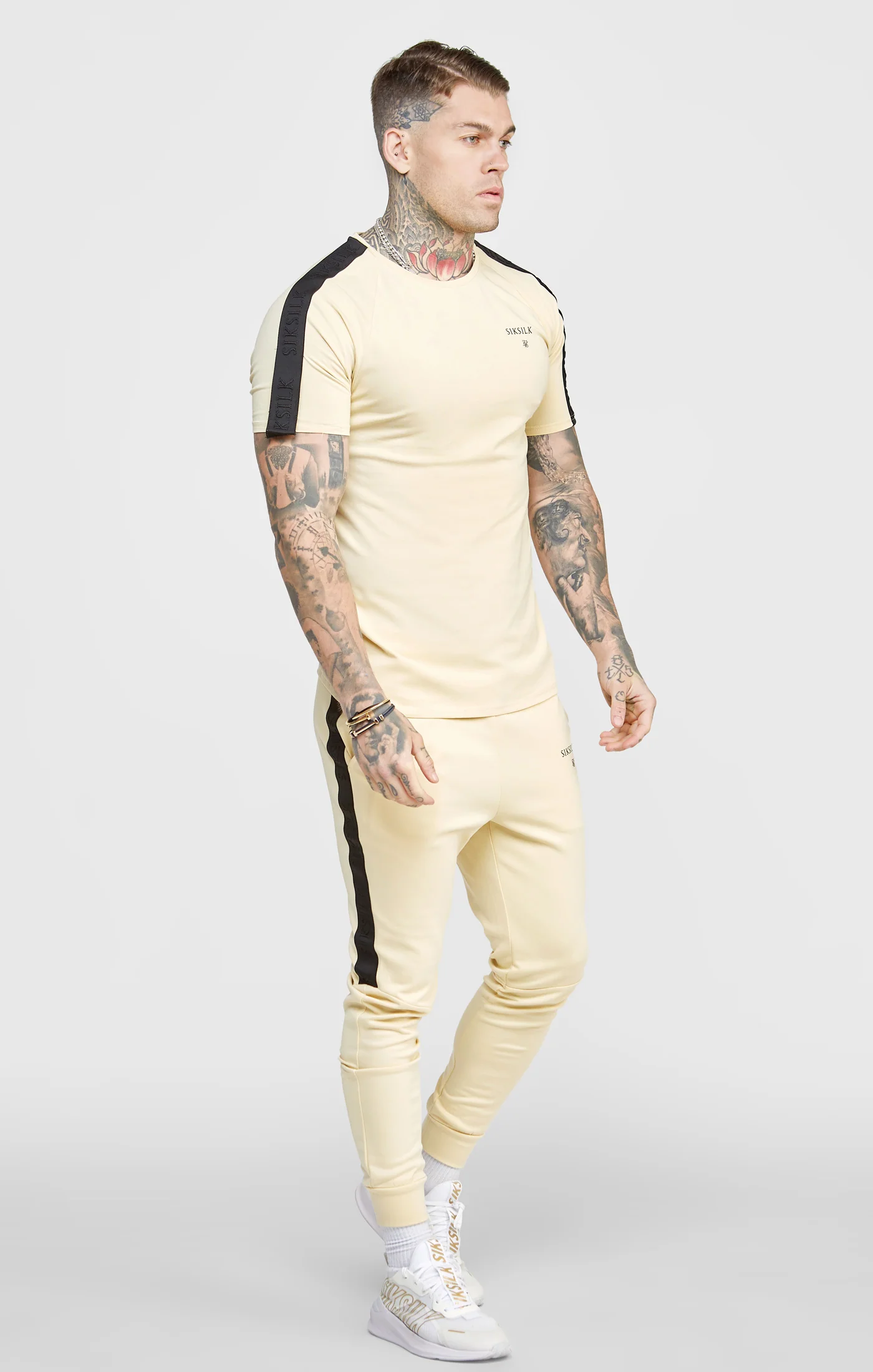 Beige Taped Muscle Fit T-Shirt - Image 4