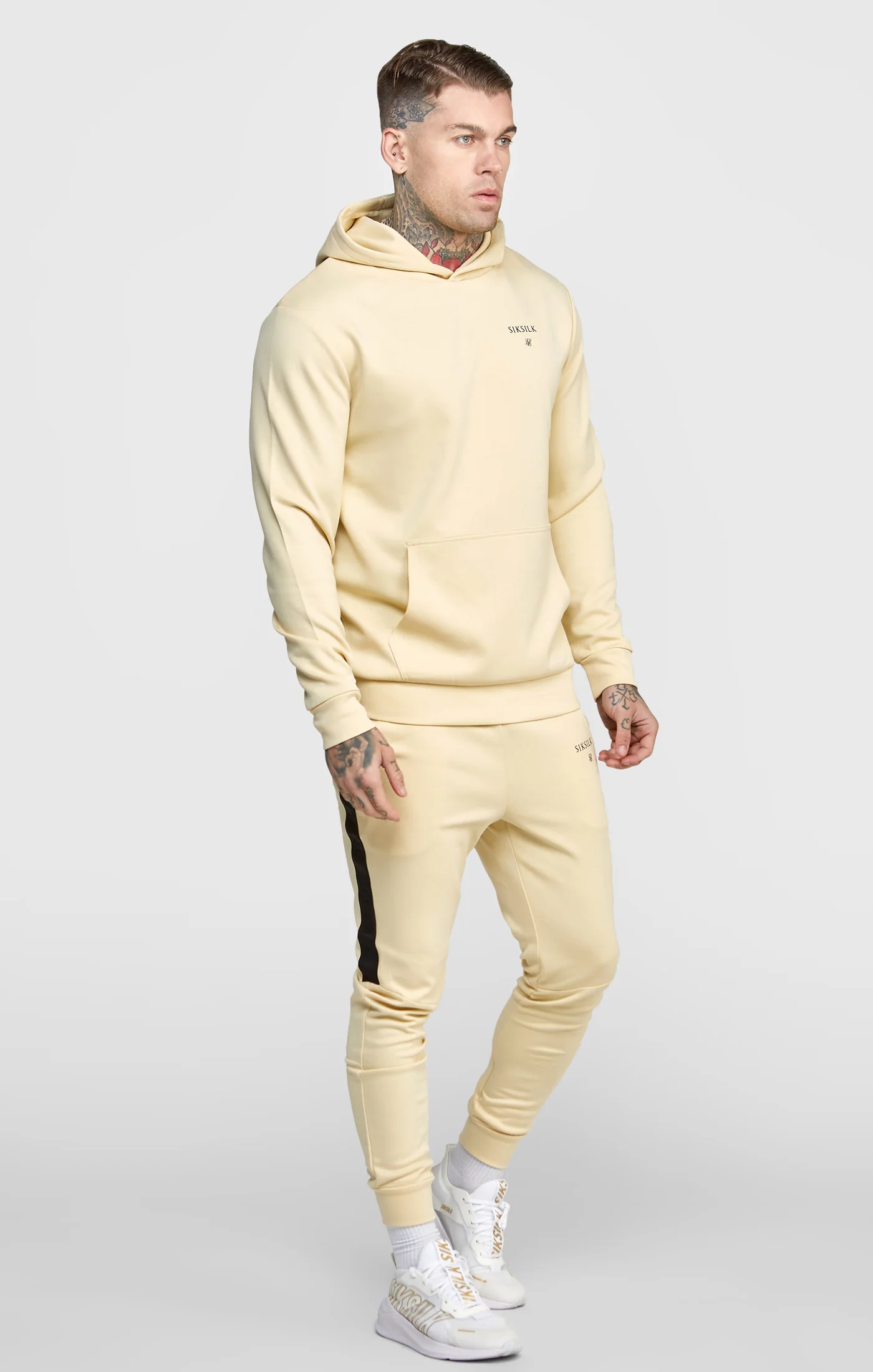 Beige Taped Overhead Hoodie - Image 3