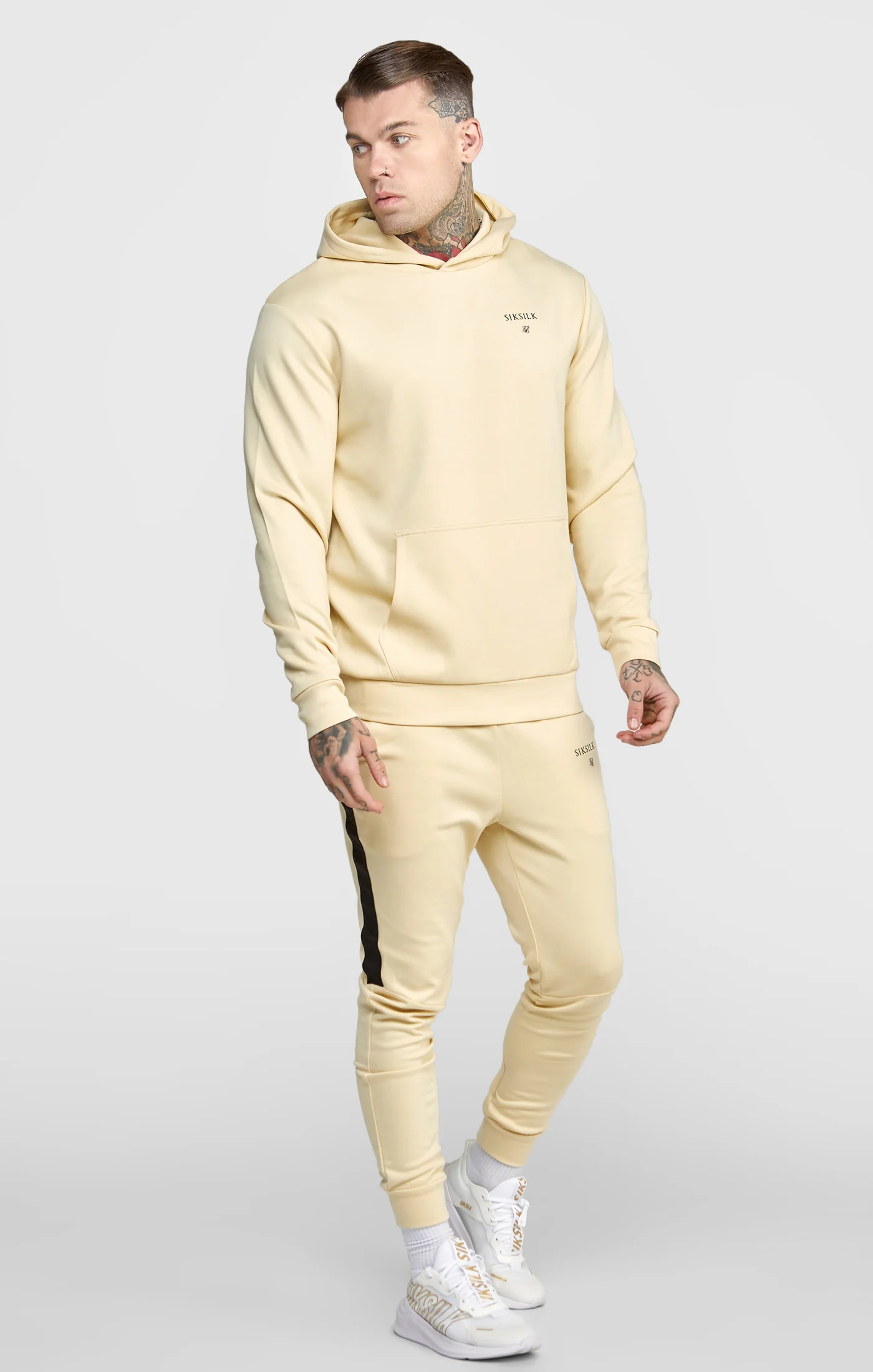 Beige Taped Overhead Hoodie - Image 5