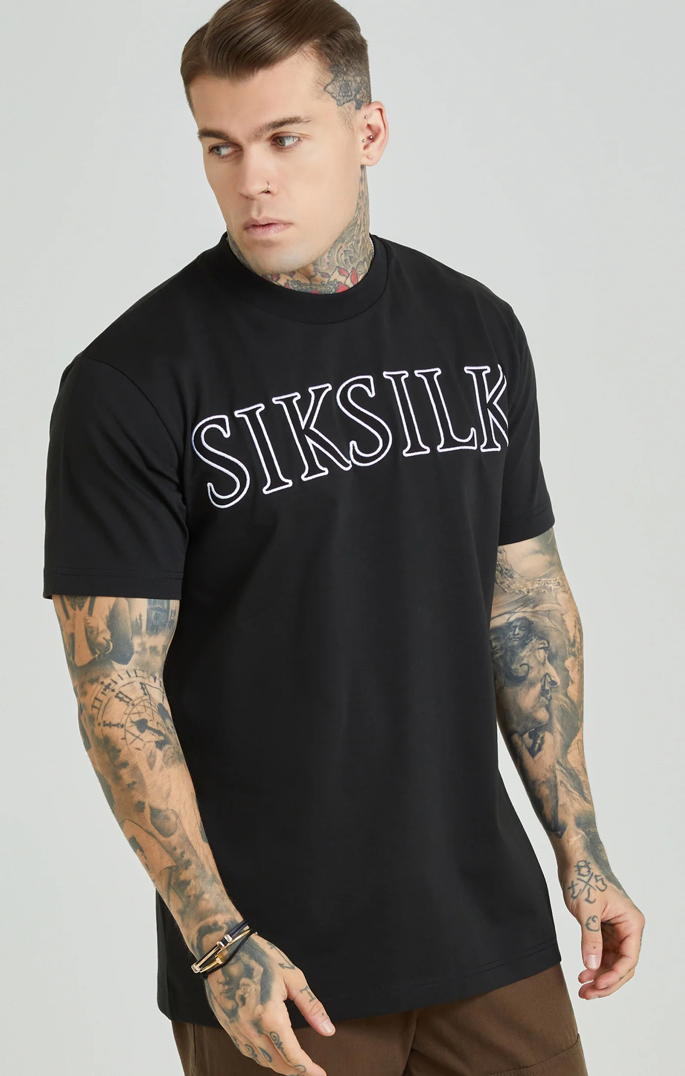 Black Applique Logo Oversized T-Shirt