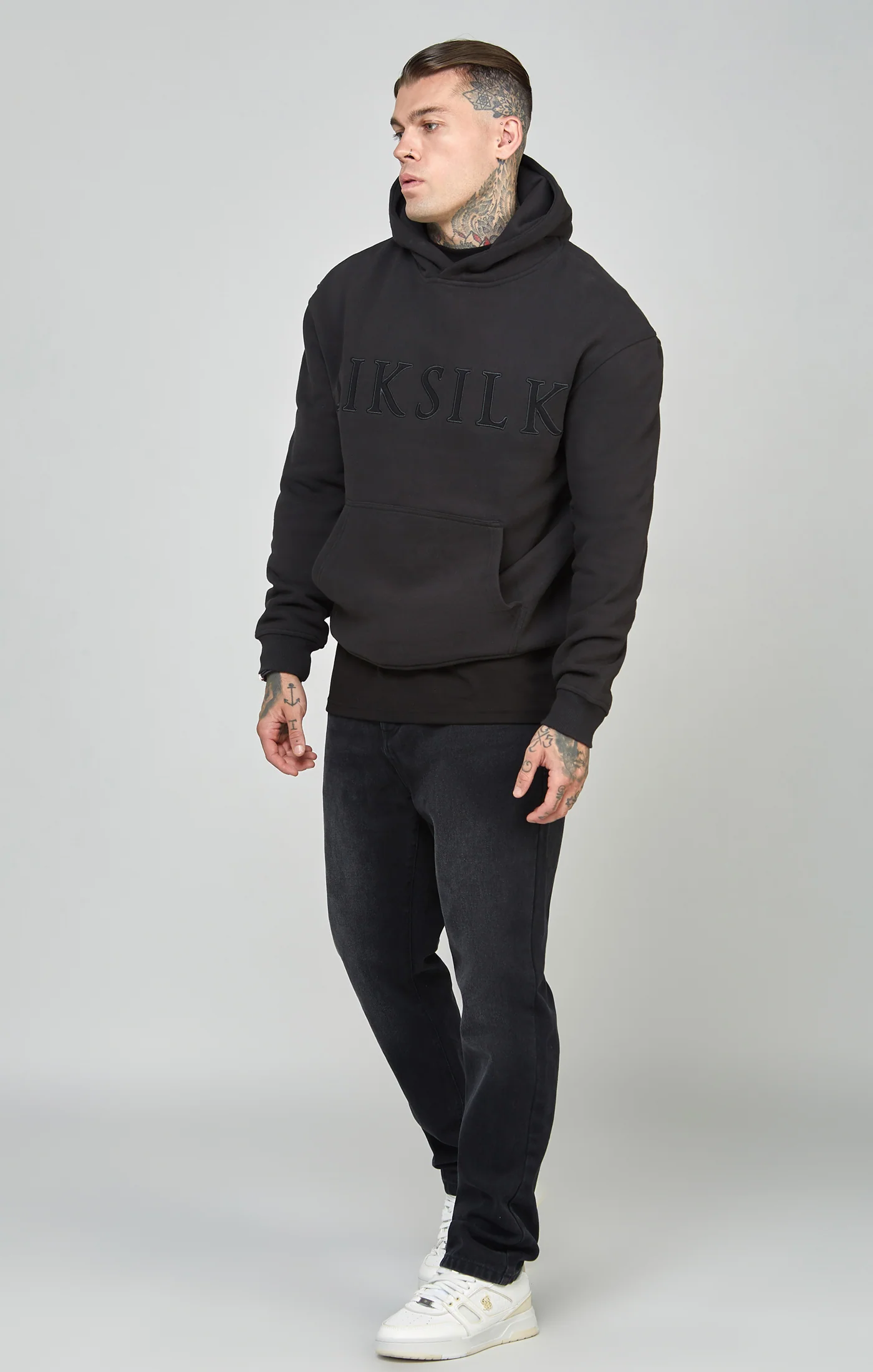 Black Applique Logo Relaxed Fit Overhead Hoodie - Image 3