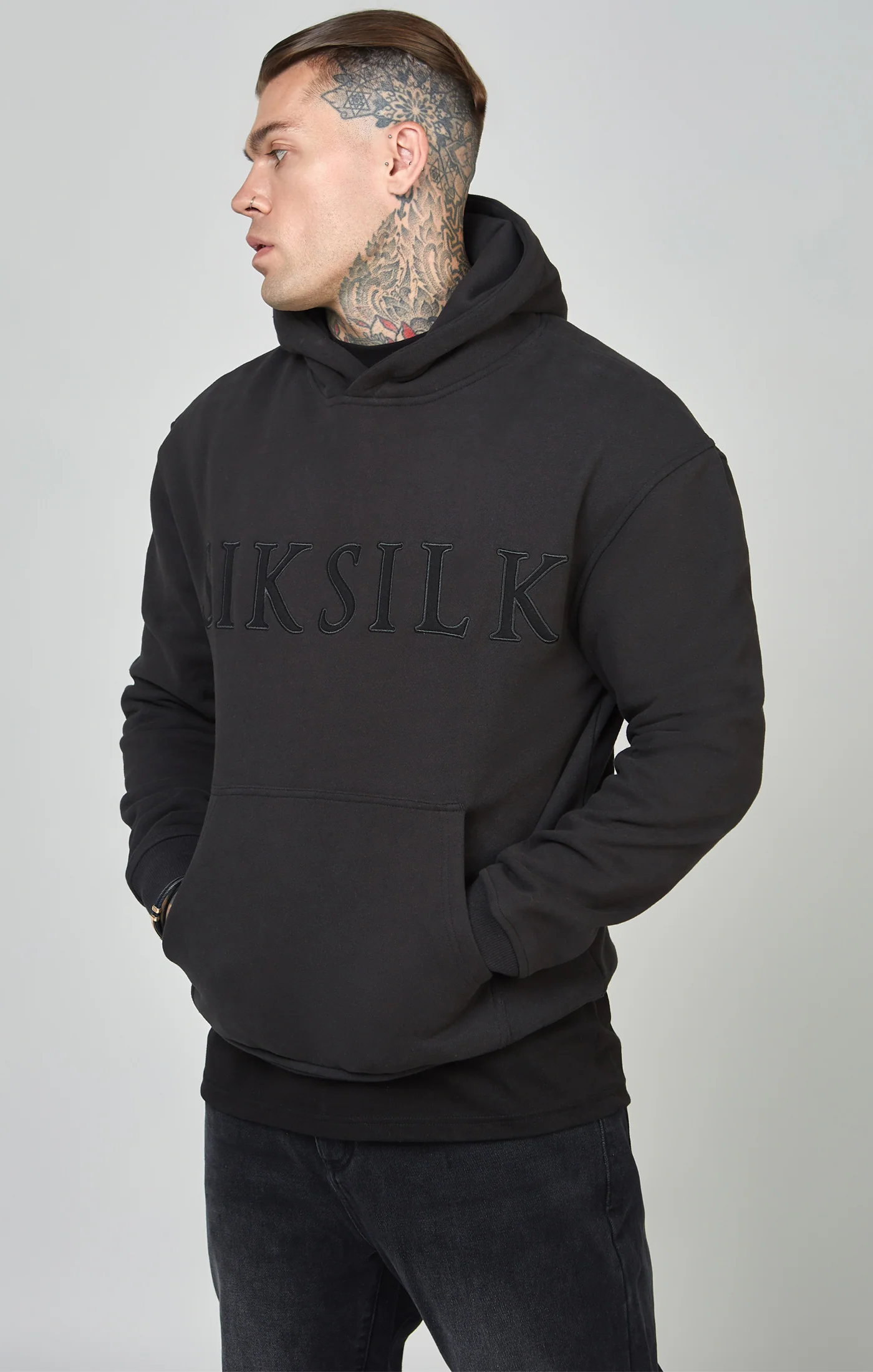 Black Applique Logo Relaxed Fit Overhead Hoodie - Image 4