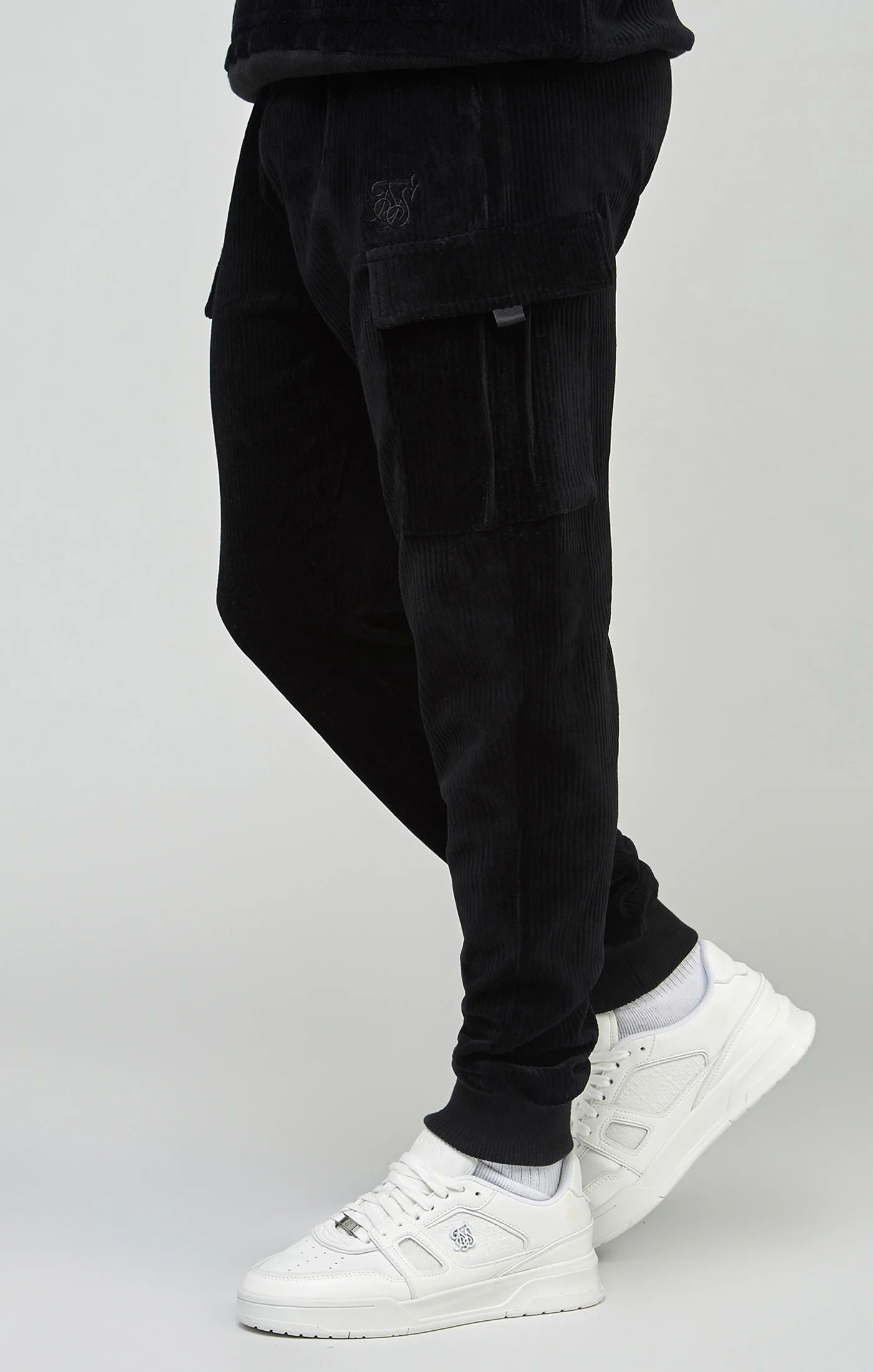 Black Corduroy Cargo Joggers