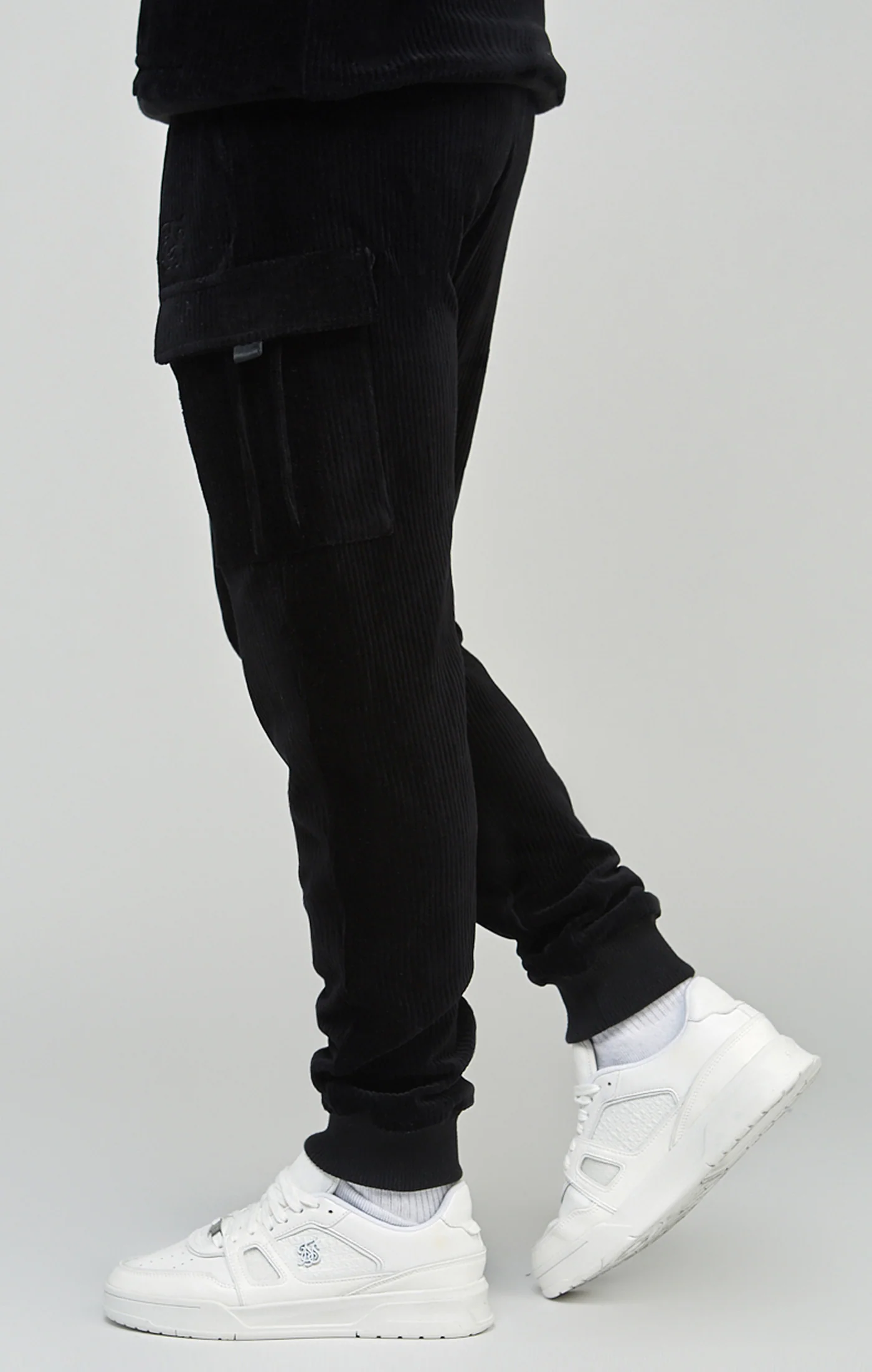 Black Corduroy Cargo Joggers - Image 2