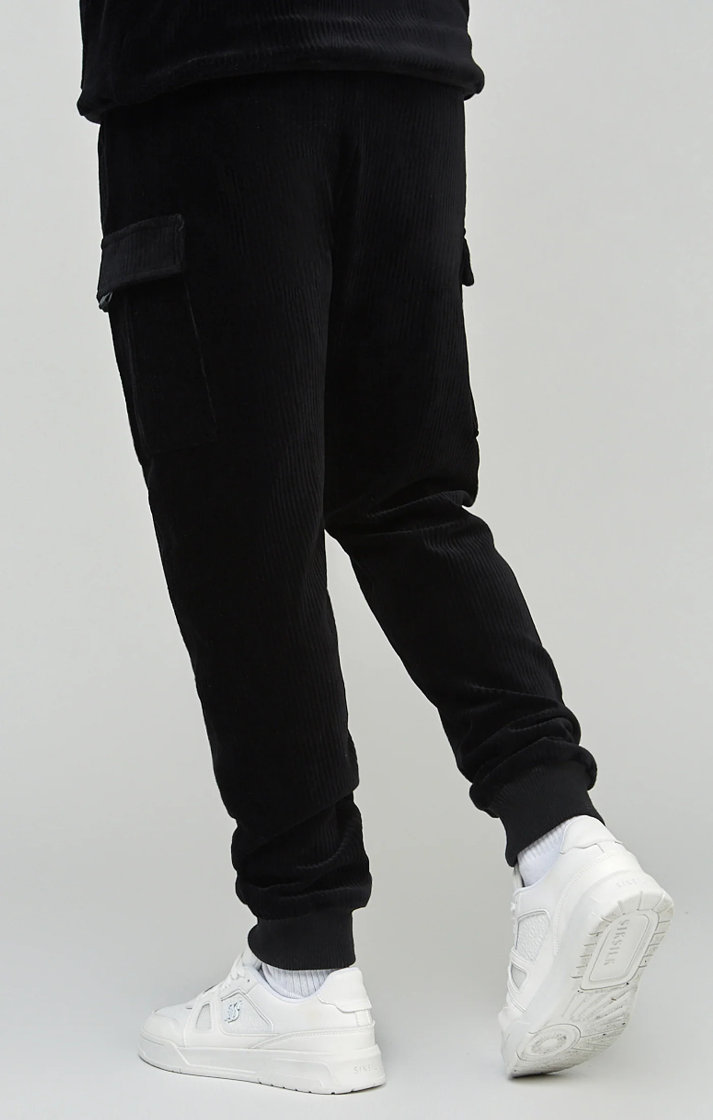 Black Corduroy Cargo Joggers - Image 4