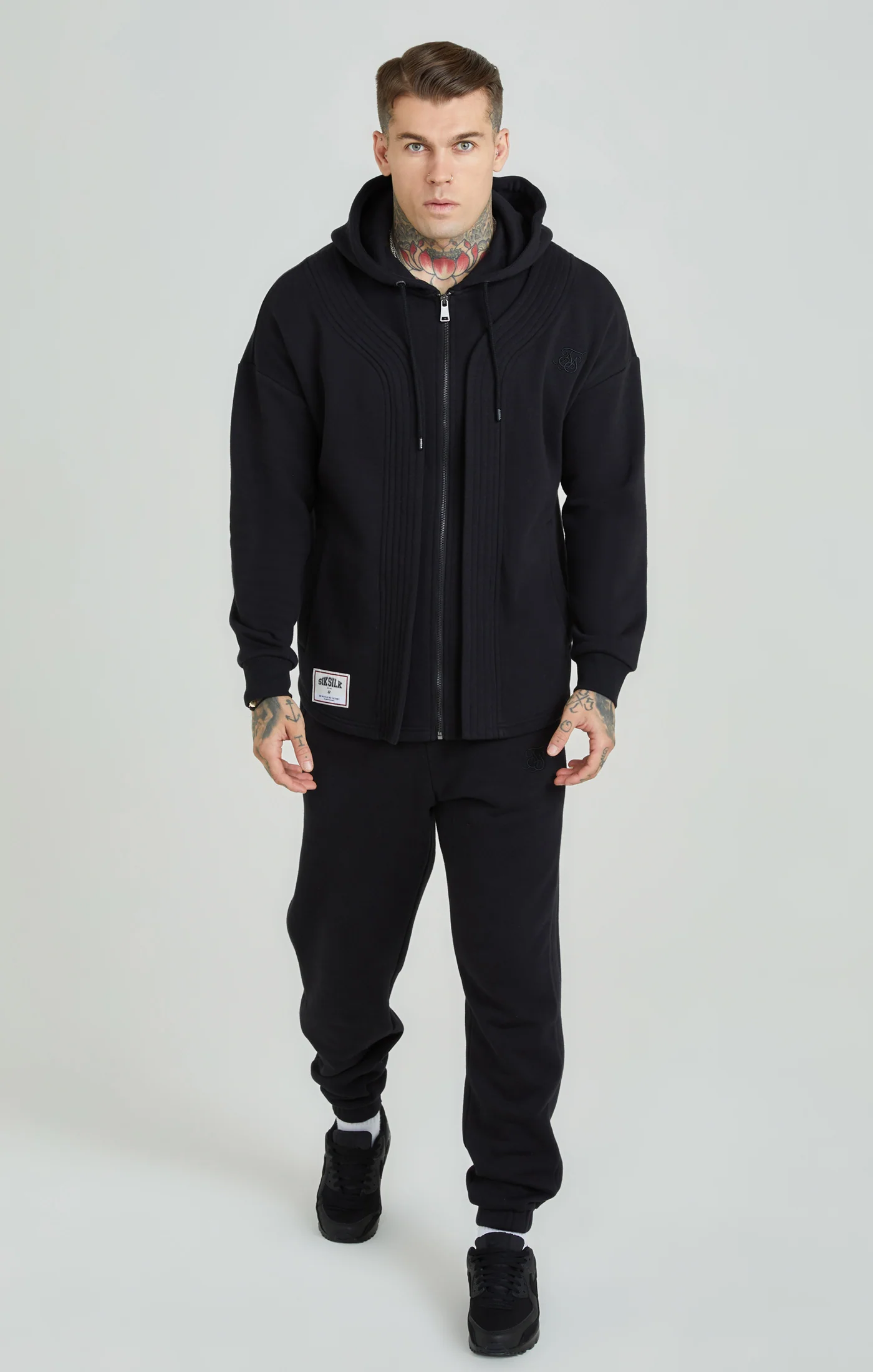 Black Dual Layer Baseball Zip-Thru Hoodie - Image 2