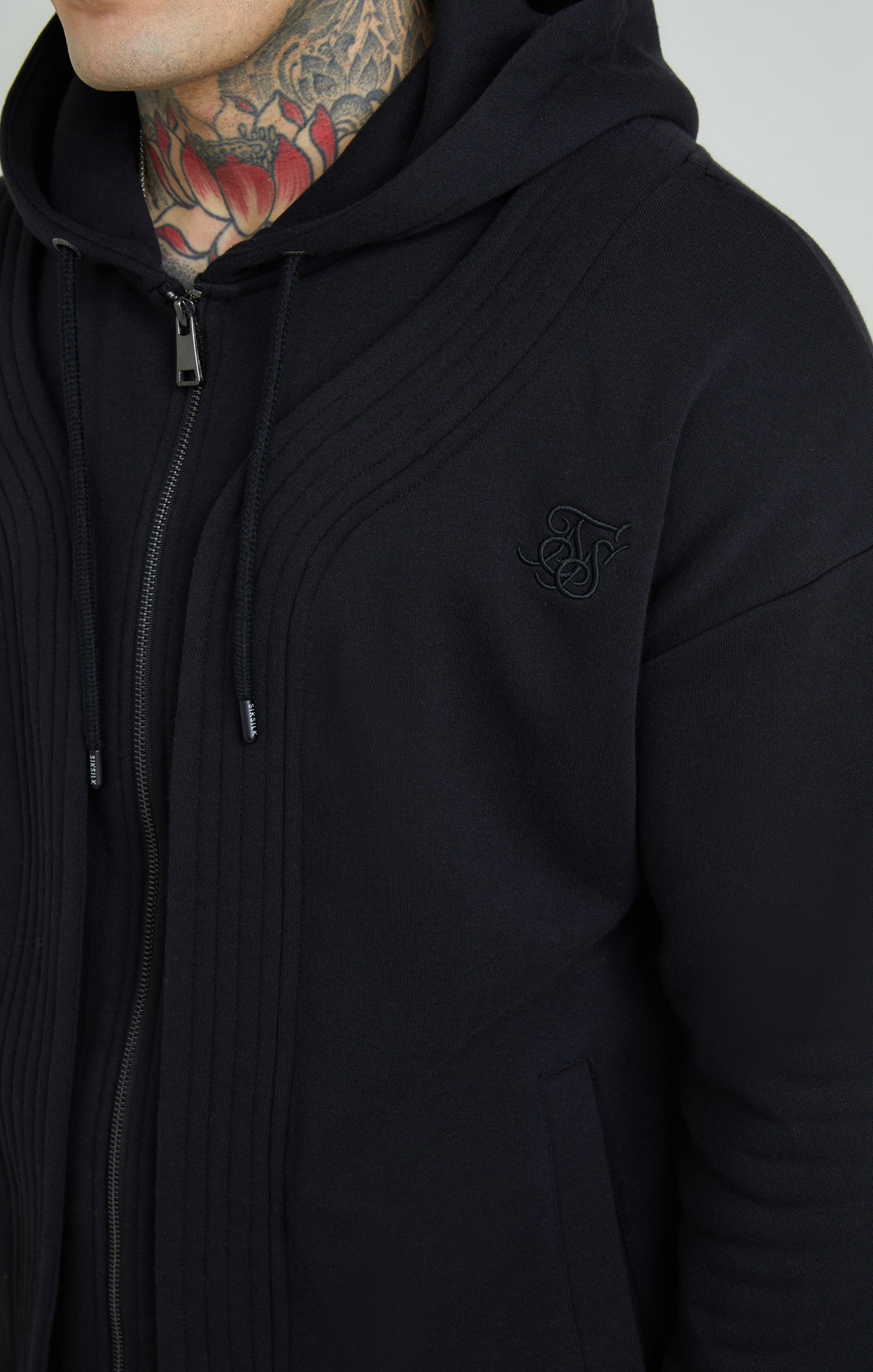 Black Dual Layer Baseball Zip-Thru Hoodie - Image 3