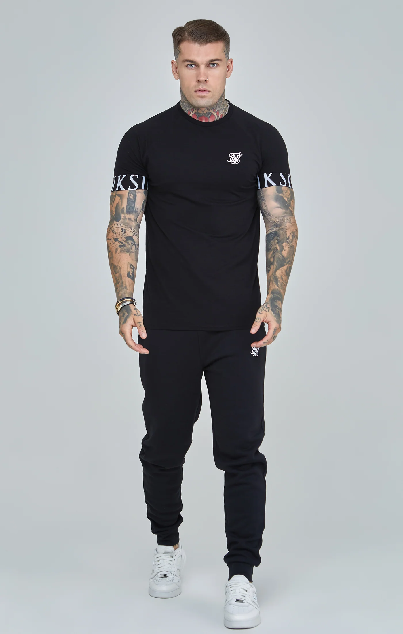 Black Essential Elastic Cuff Muscle Fit T-Shirt - Image 2