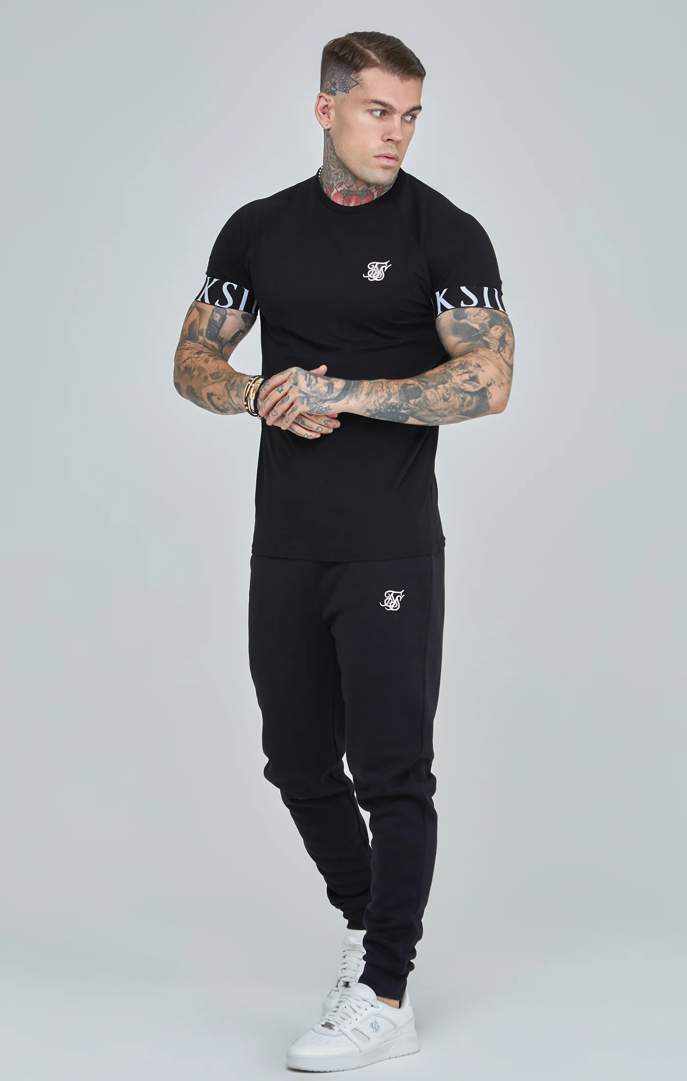 Black Essential Elastic Cuff Muscle Fit T-Shirt - Image 4