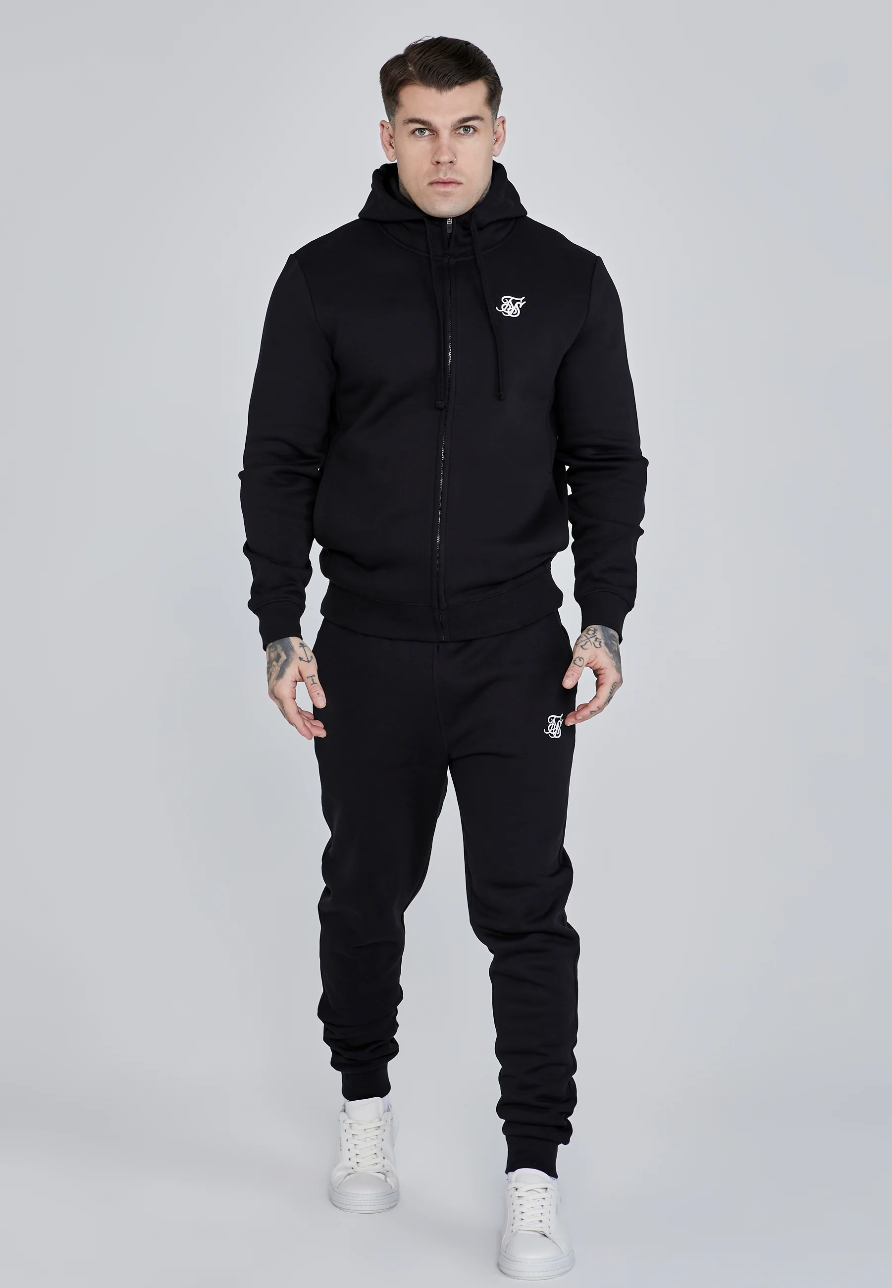Black Essential Zip Through Funnel Hoodie - Image 2