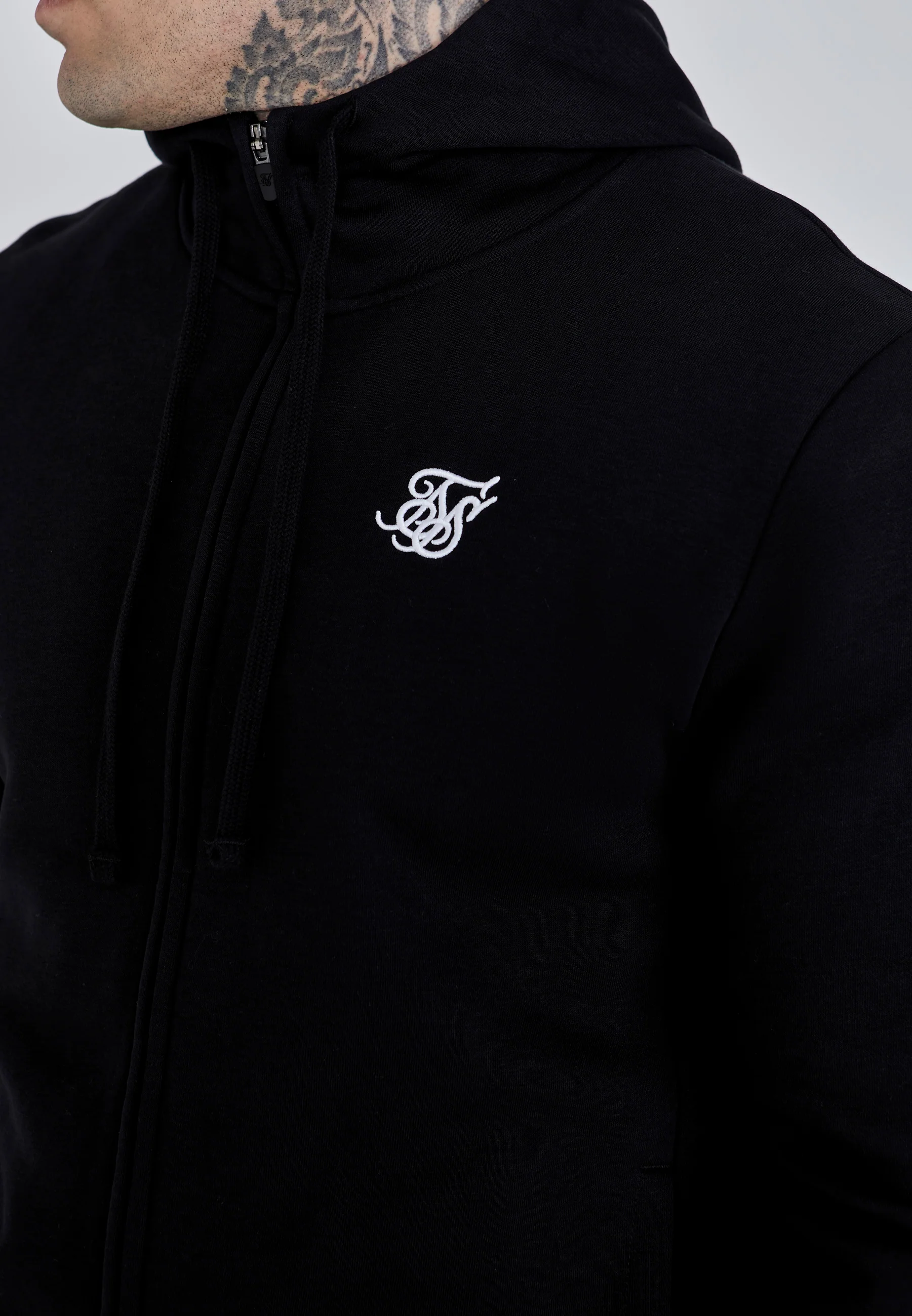 Black Essential Zip Through Funnel Hoodie - Image 3