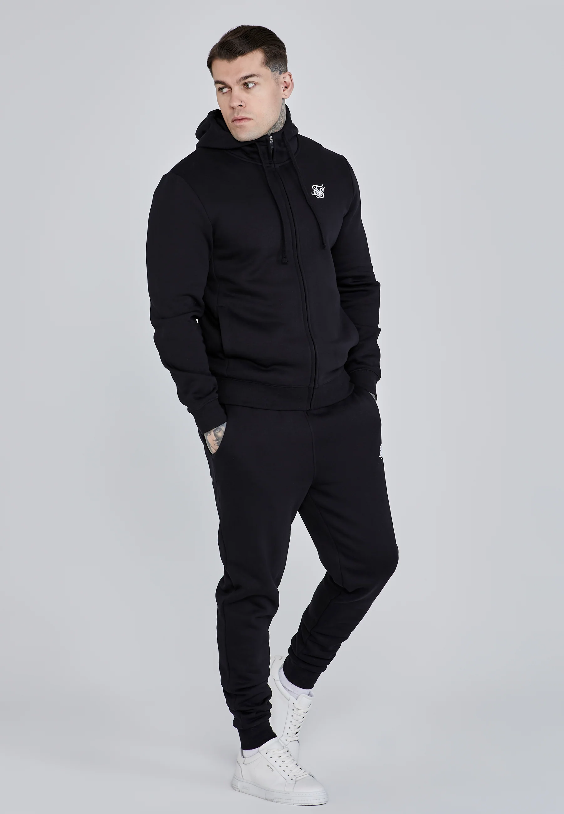 Black Essential Zip Through Funnel Hoodie - Image 4