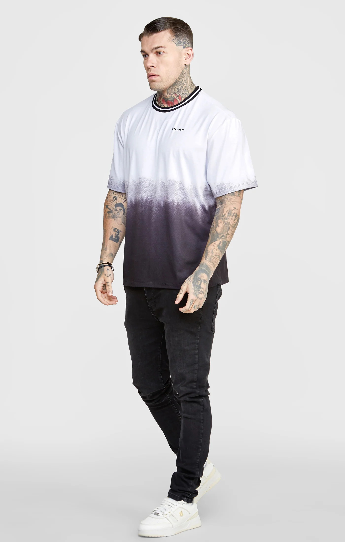 Black Fade Oversized Fit Graphic Print T-Shirt - Image 3