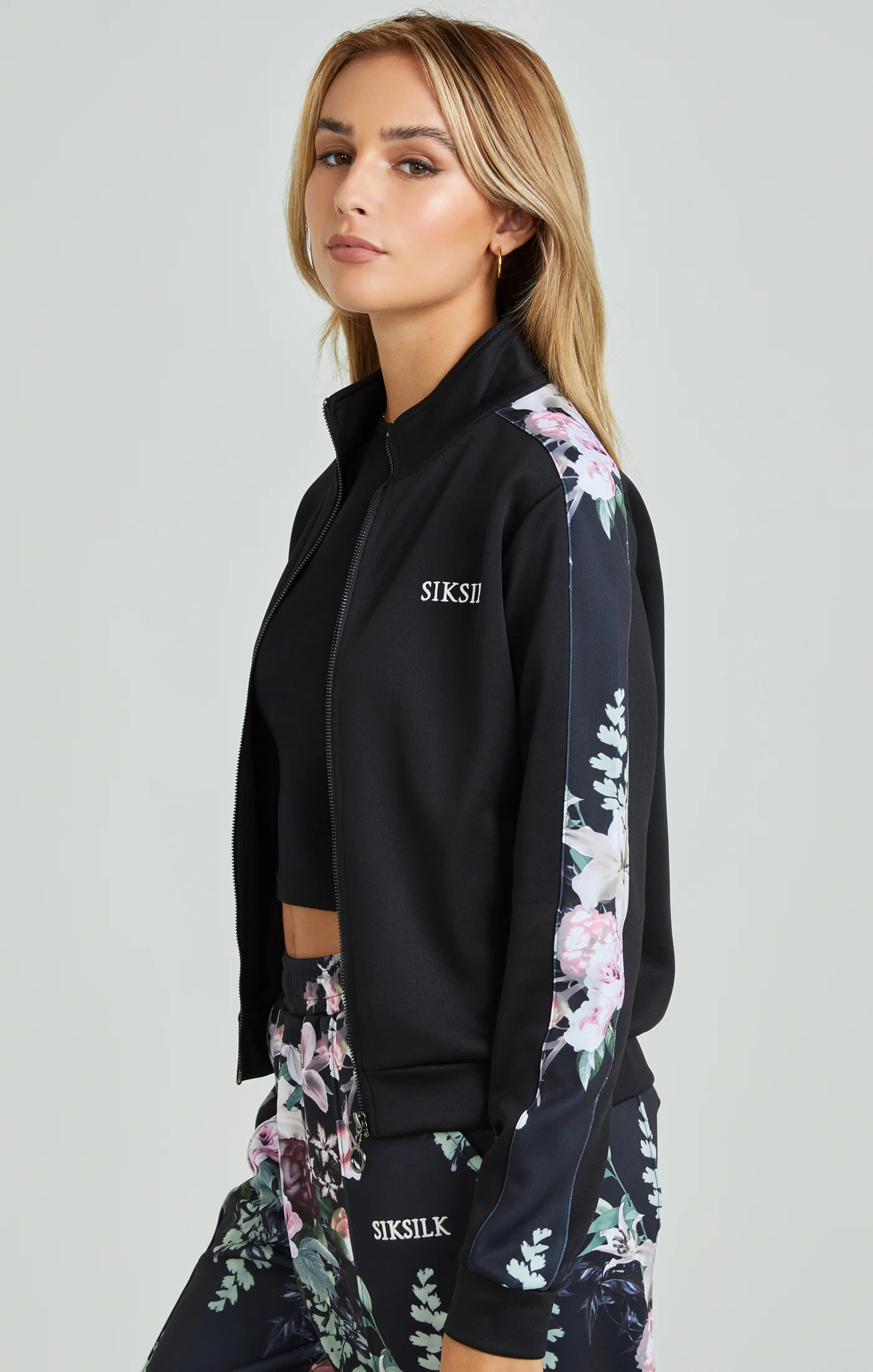 Black Floral Print Track Top - Image 3