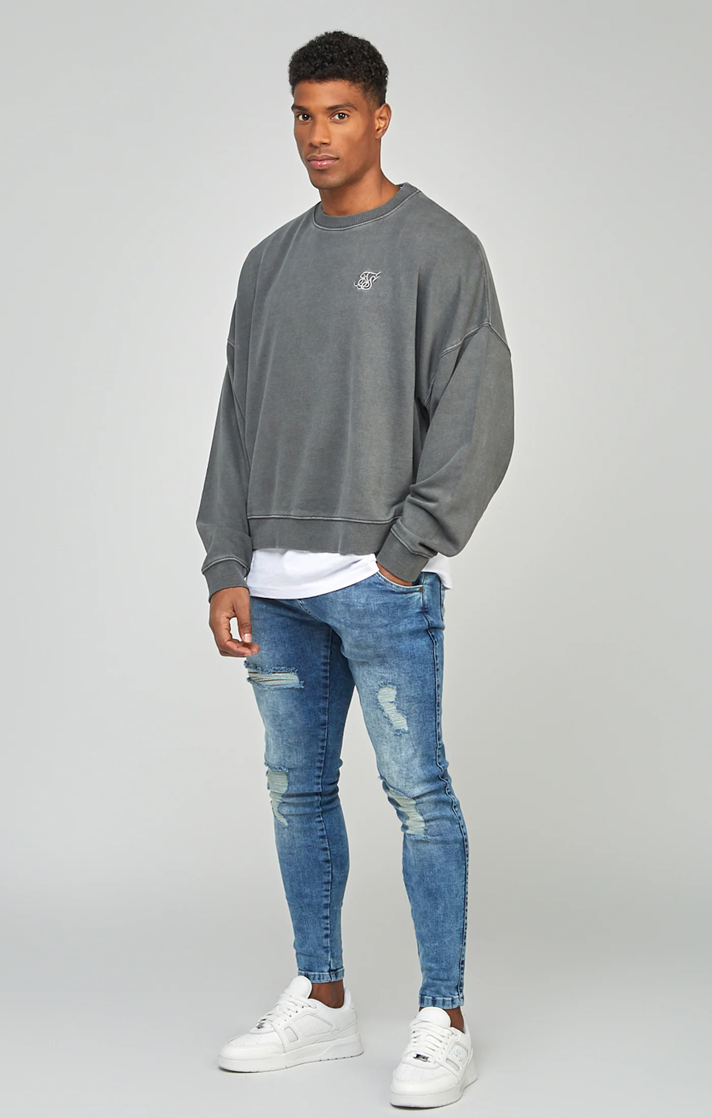 Black Garment Dyed Boxy Fit Sweatshirt - Image 2