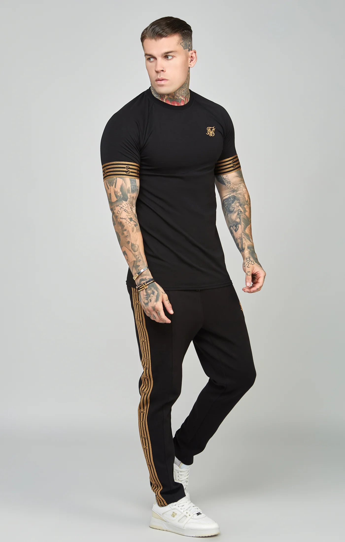 Black, Gold Knitted Elastic Cuffed T-Shirt - Image 3