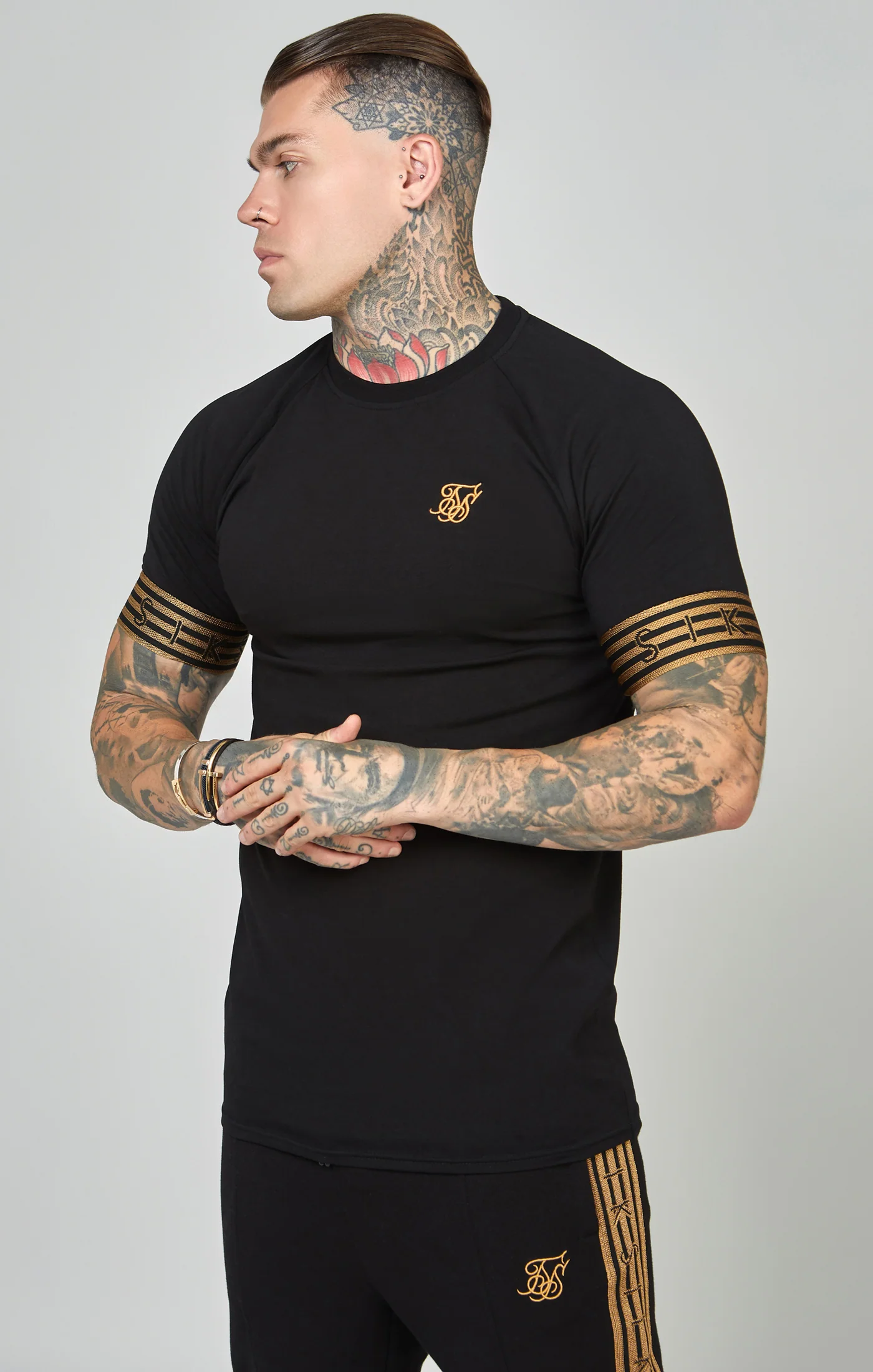 Black, Gold Knitted Elastic Cuffed T-Shirt - Image 4