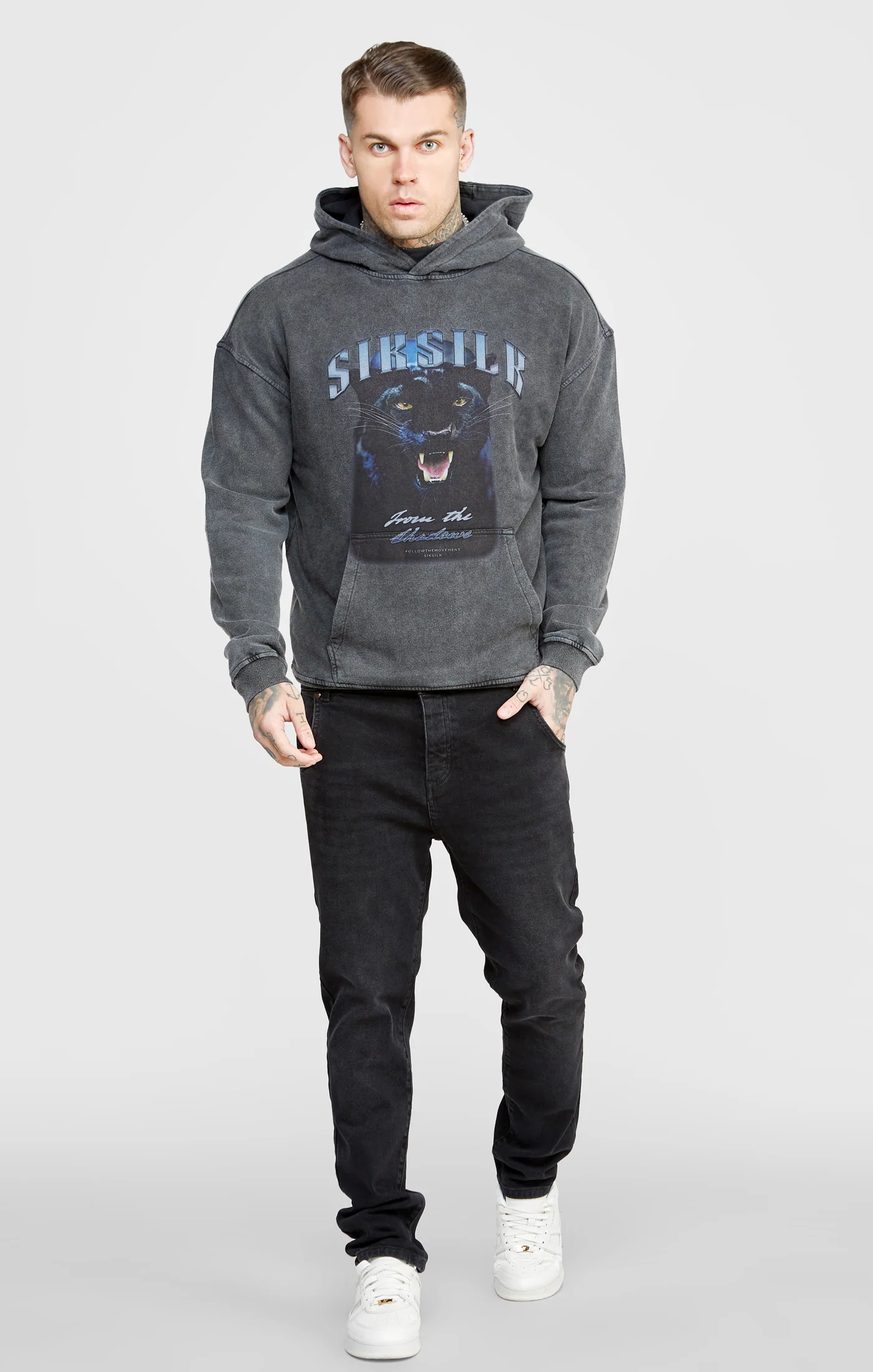 Black Graphic Slim Cropped Hoodie - Image 3