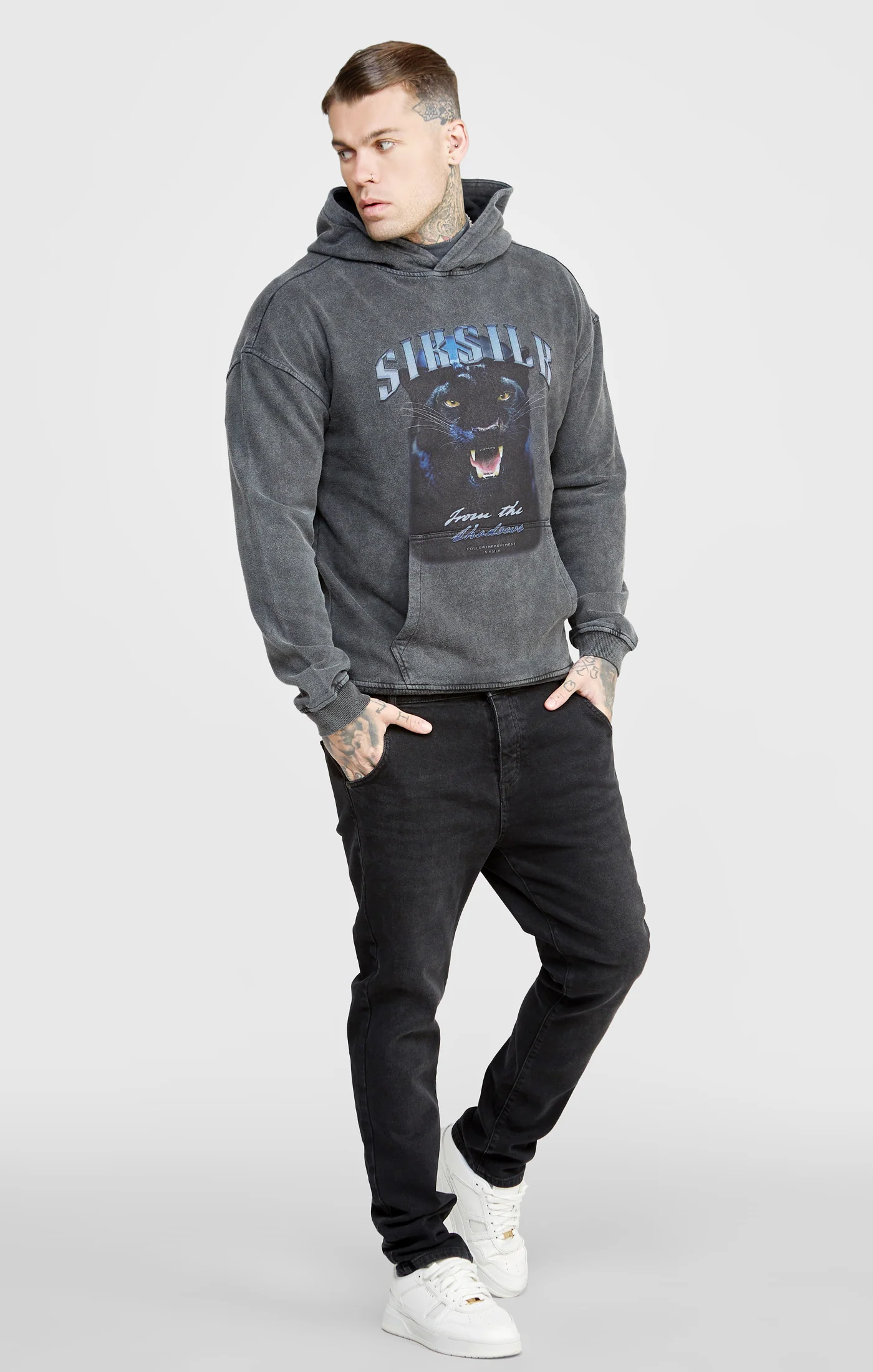 Black Graphic Slim Cropped Hoodie - Image 4