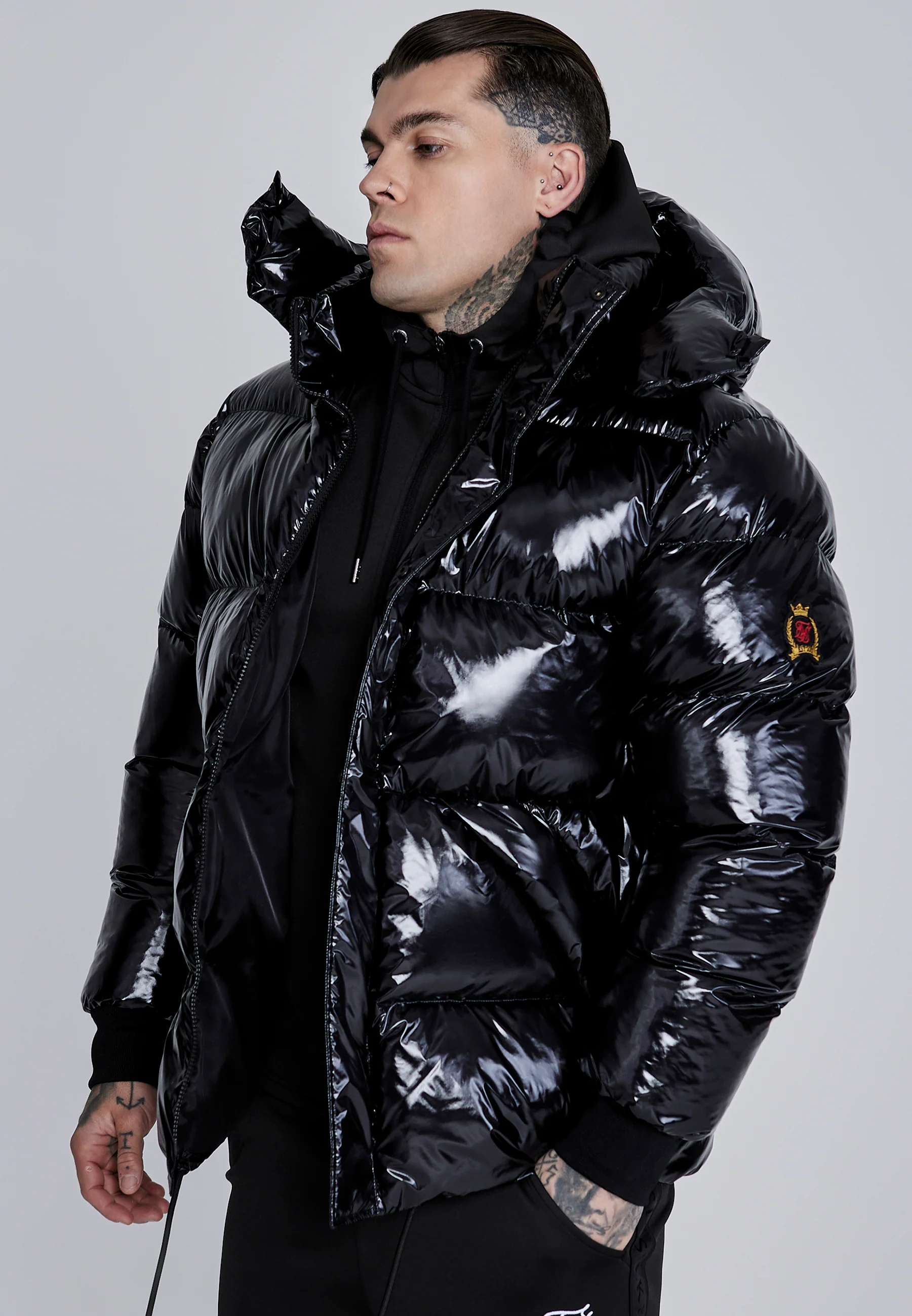 Black High Shine Puffer Jacket - Image 2