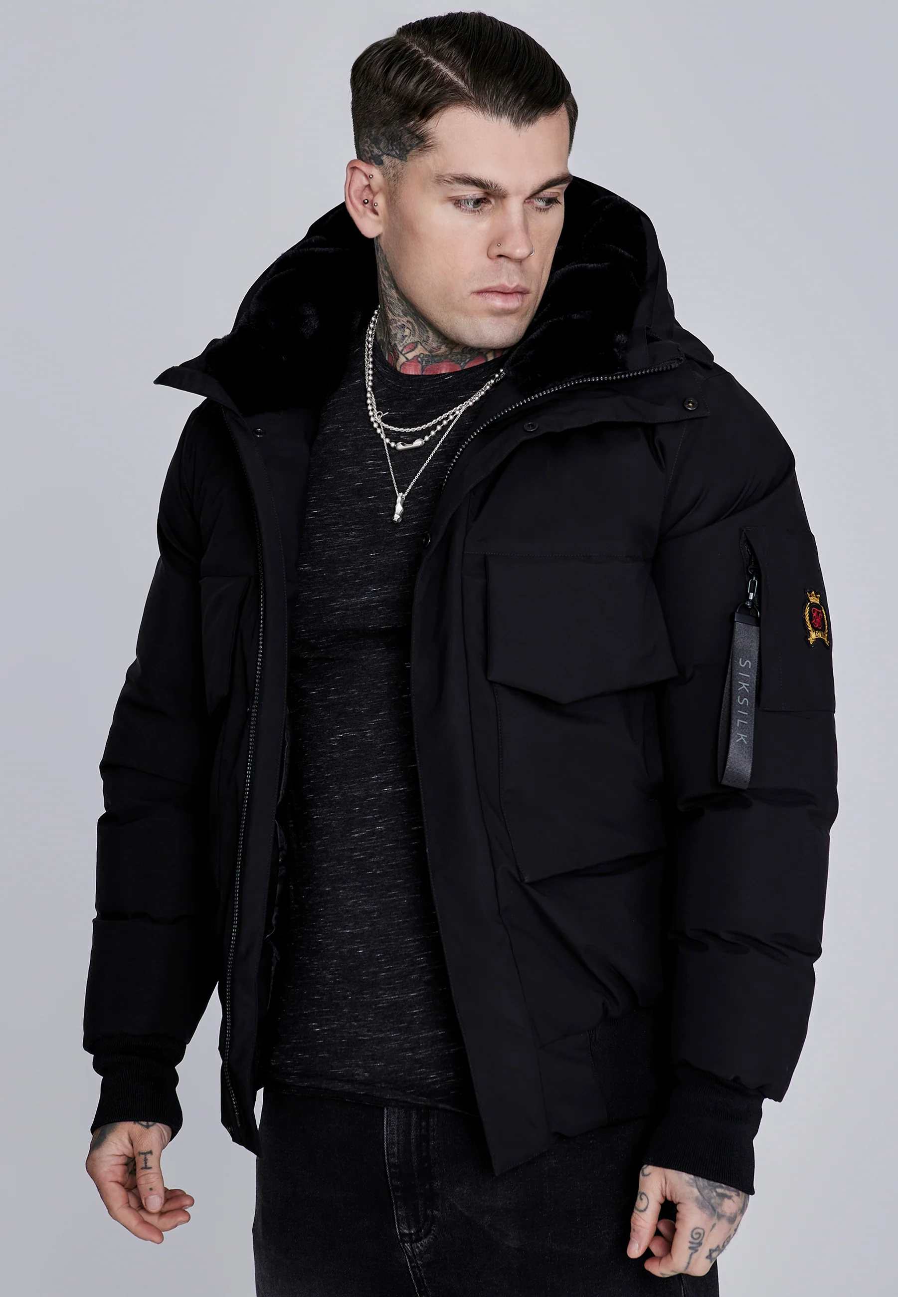 Black Hooded Bomber Jacket - Image 2