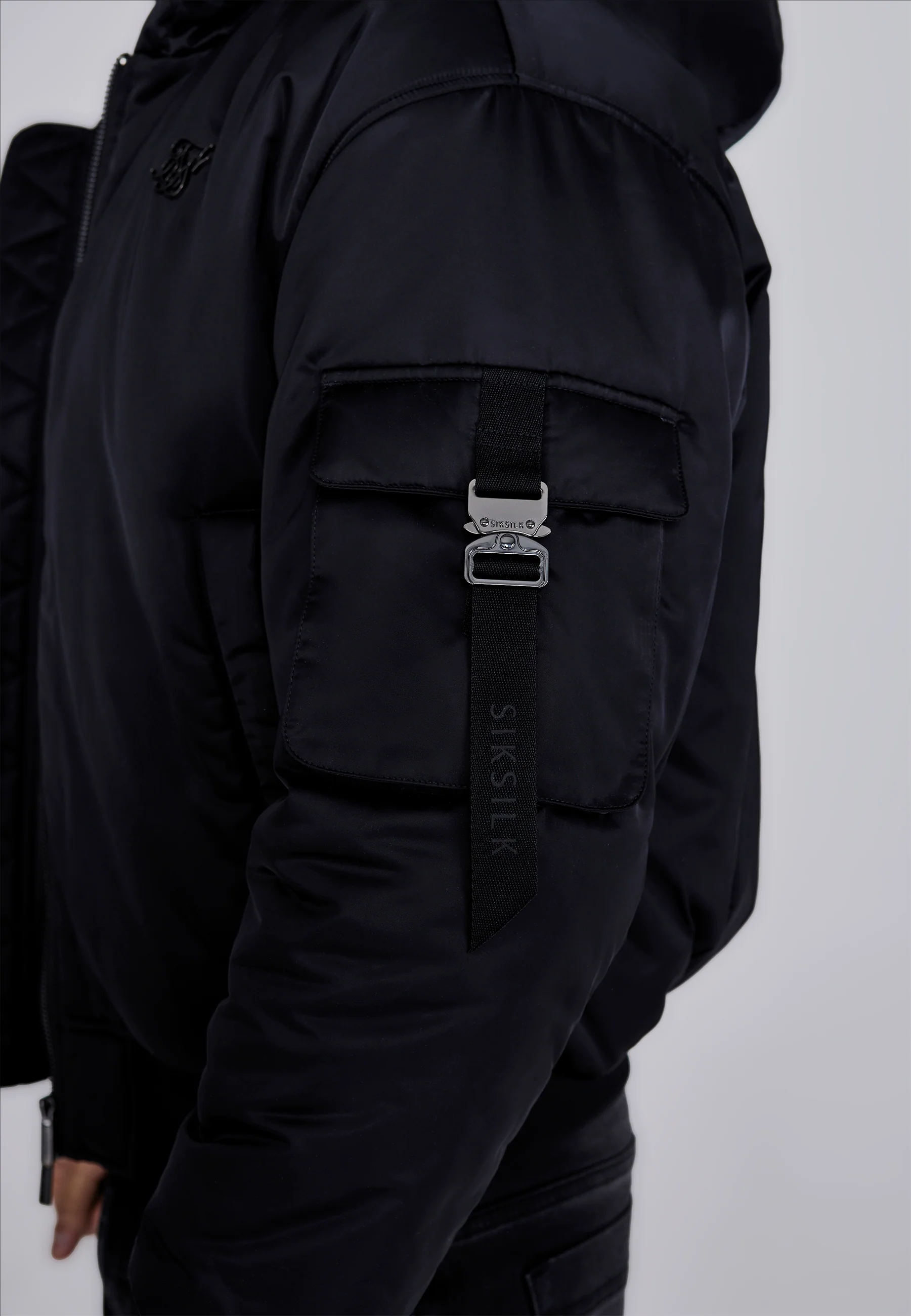 Black Hooded Bomber Jacket - Image 3
