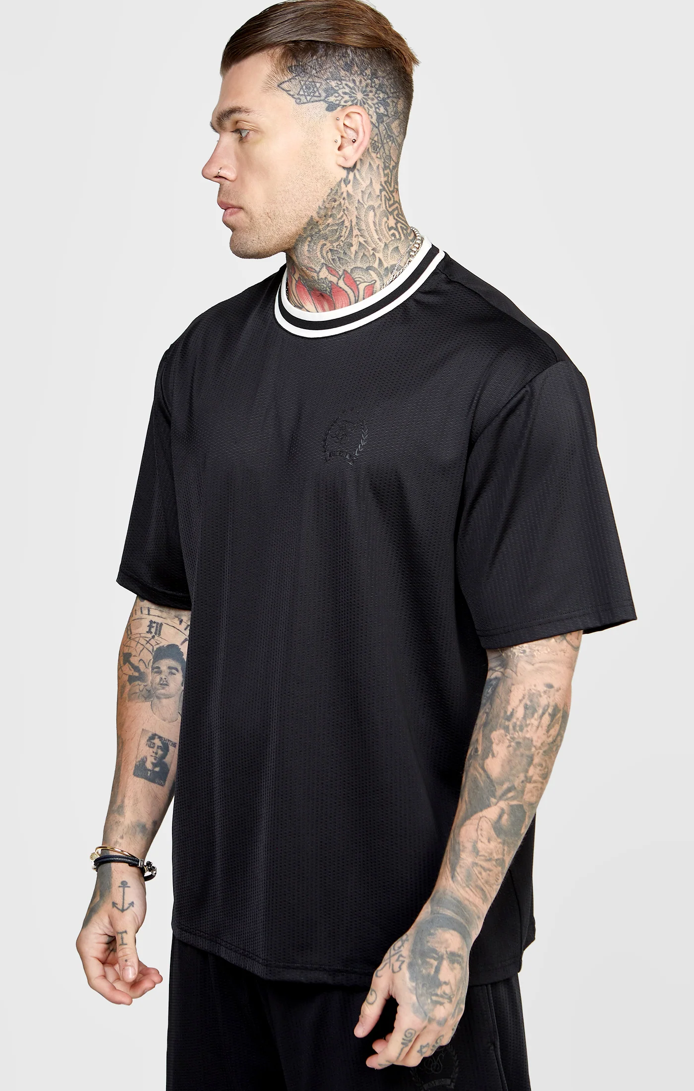 Black Mesh Drop Shoulder Tee
