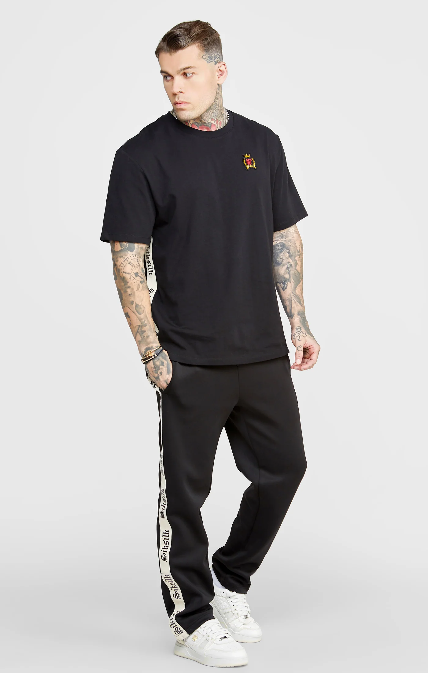 Black Open Cuff Track Pant W Gothic Taping - Image 6