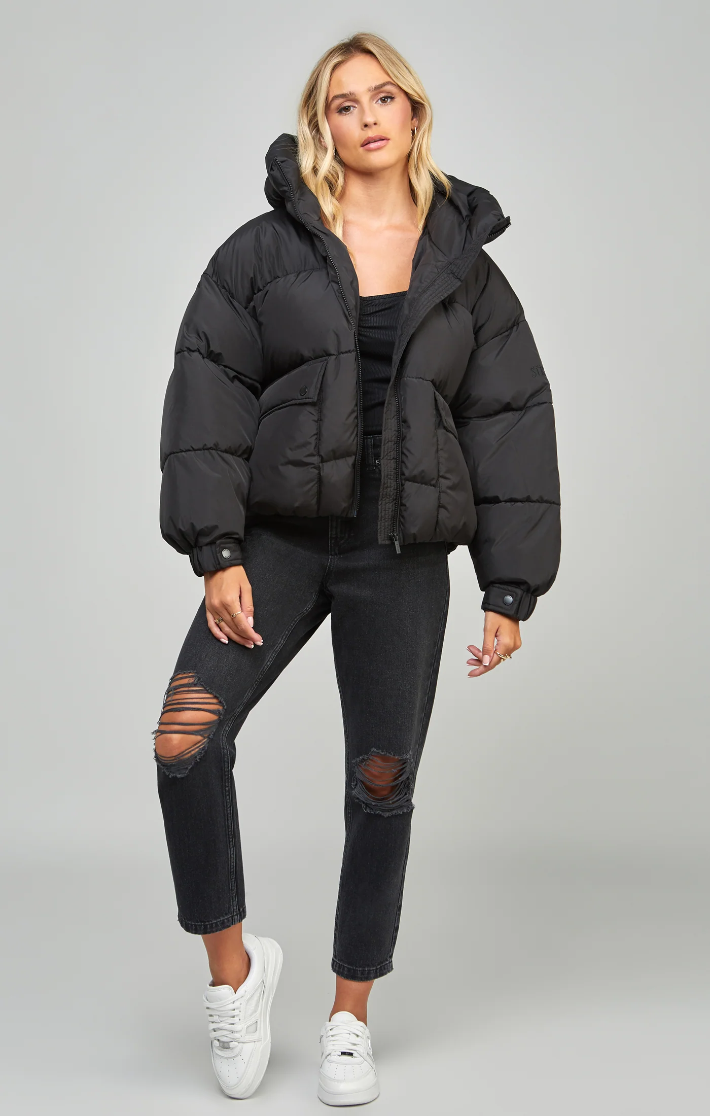 Black Oversized Padded Coat - Image 2