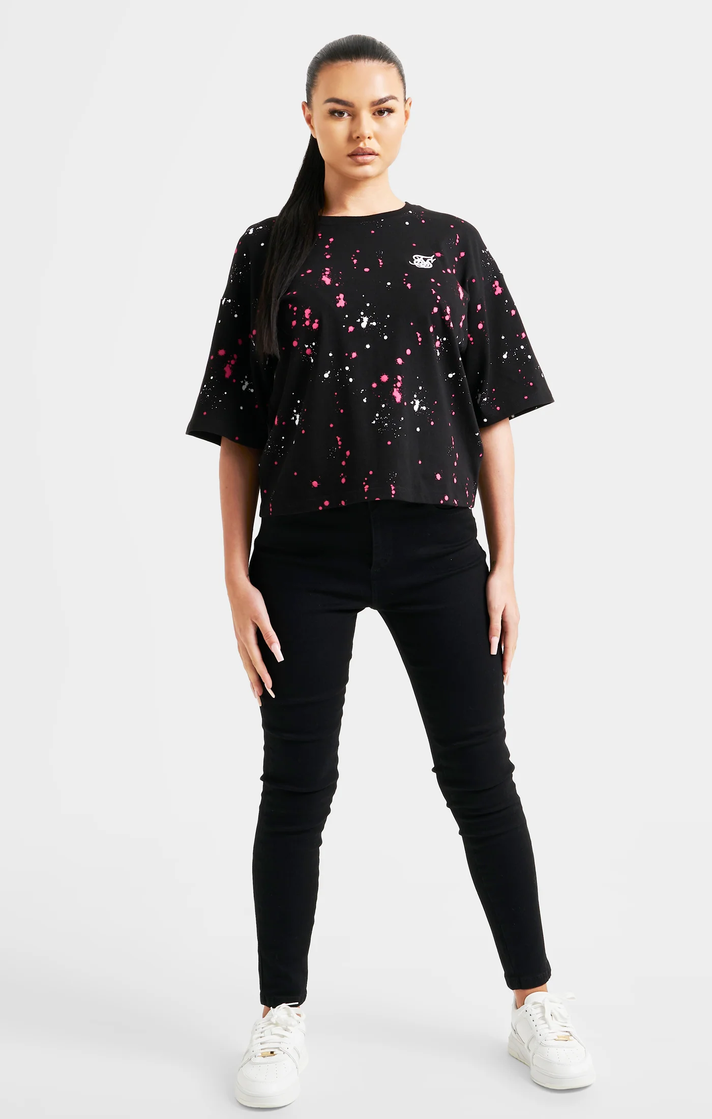 Black Paint Splatter Crop T-Shirt - Image 3
