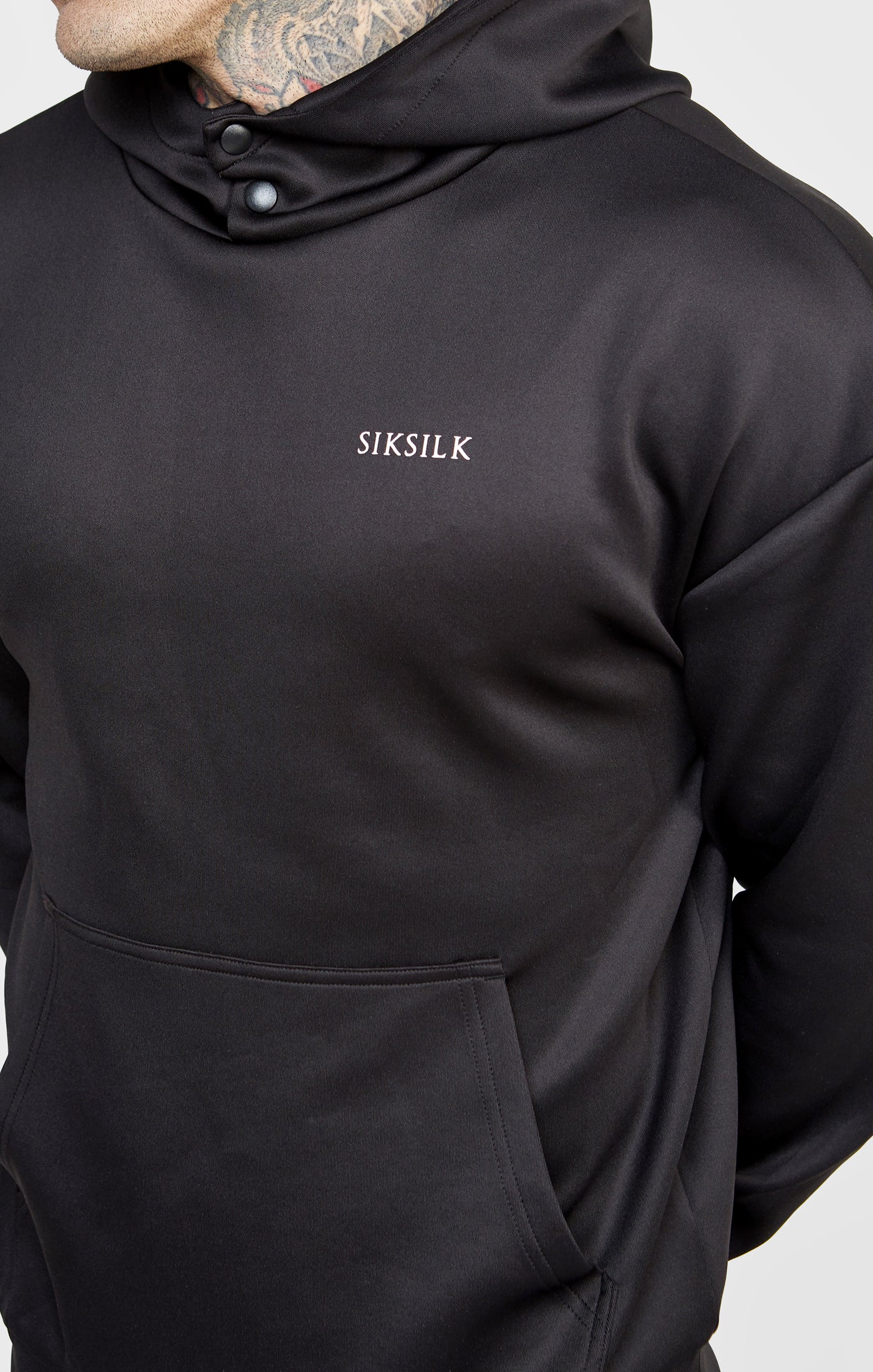 Black Poly Button Overhead Hoodie - Image 2
