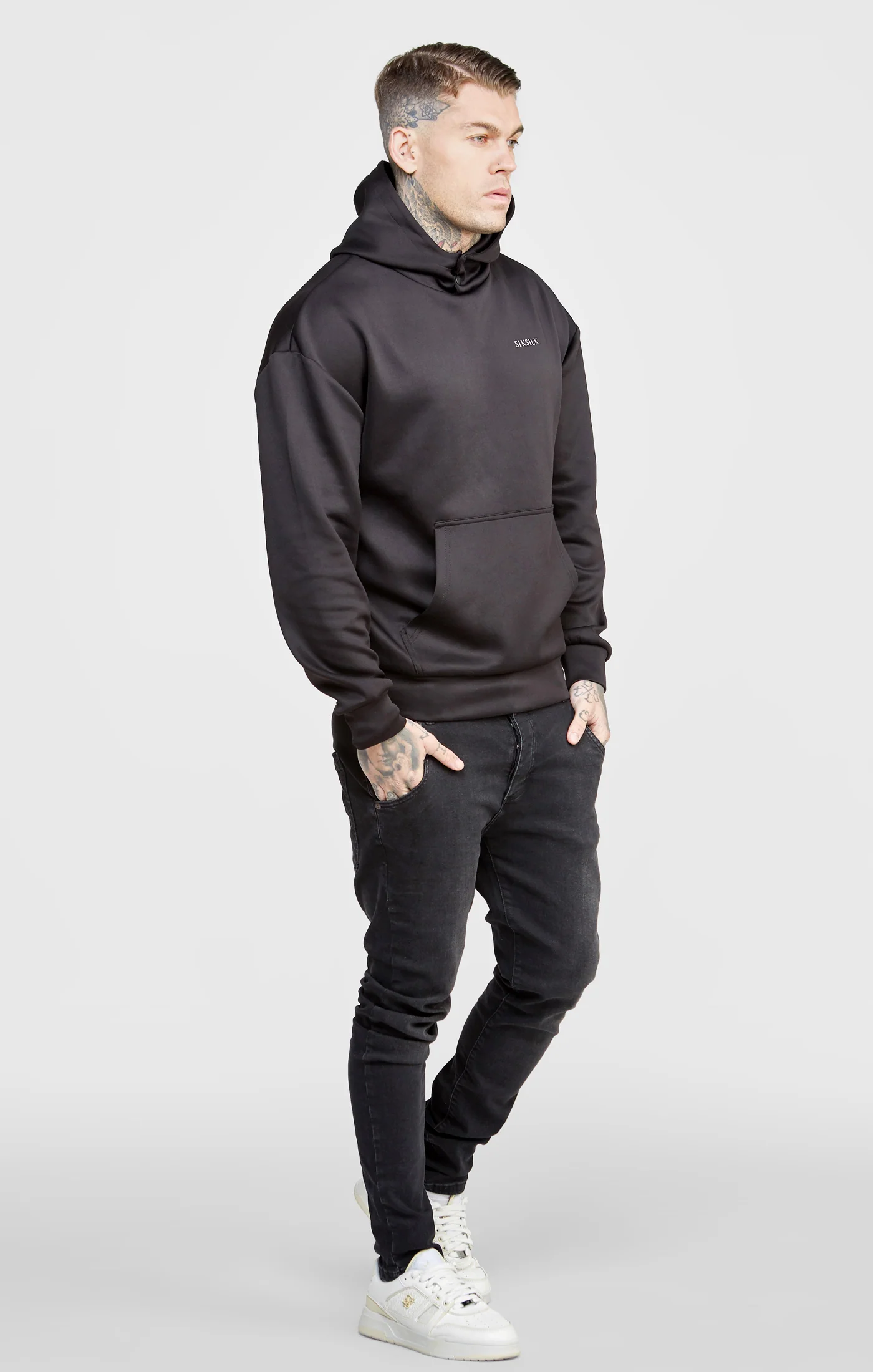 Black Poly Button Overhead Hoodie - Image 4