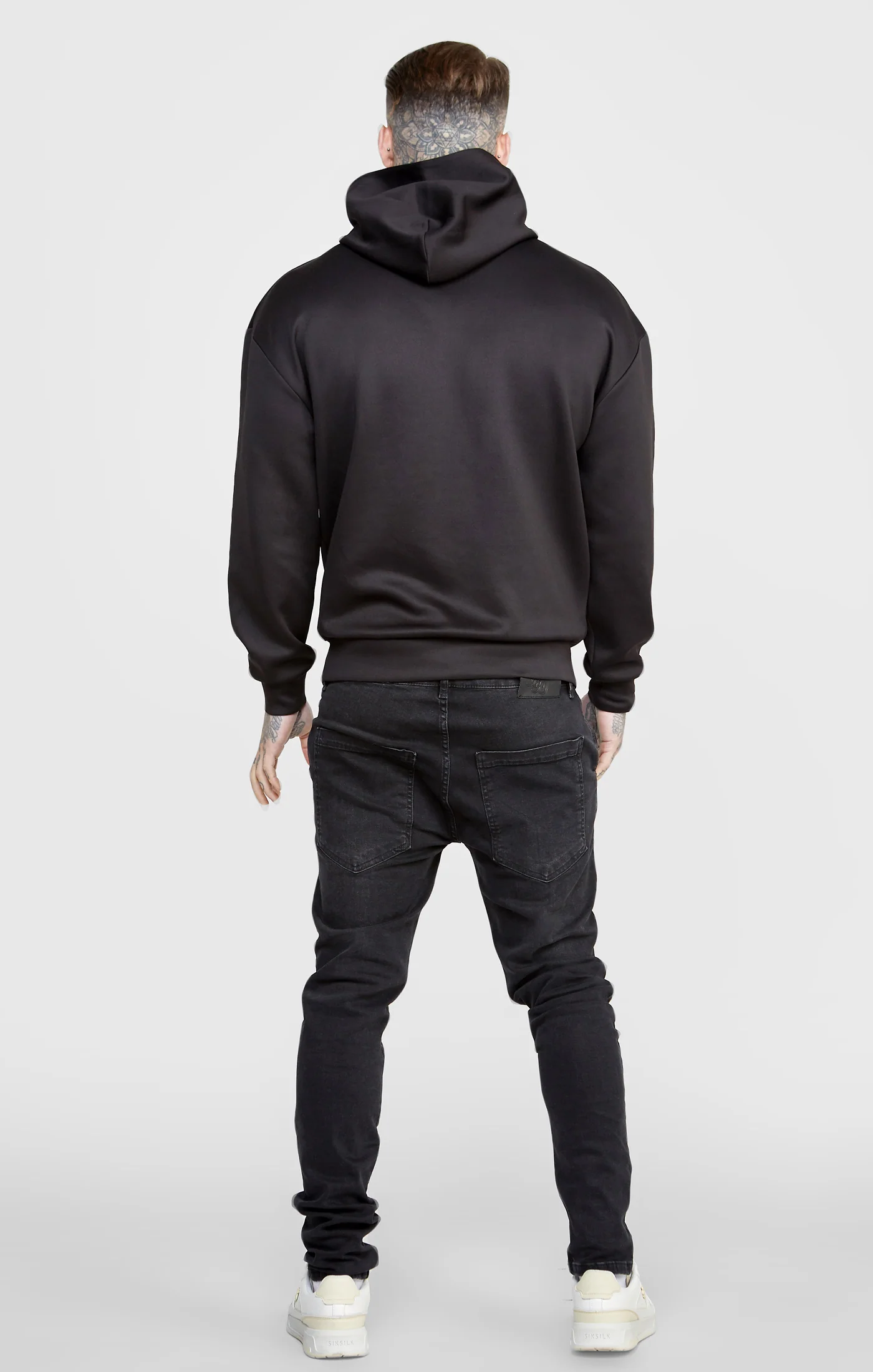 Black Poly Button Overhead Hoodie - Image 5