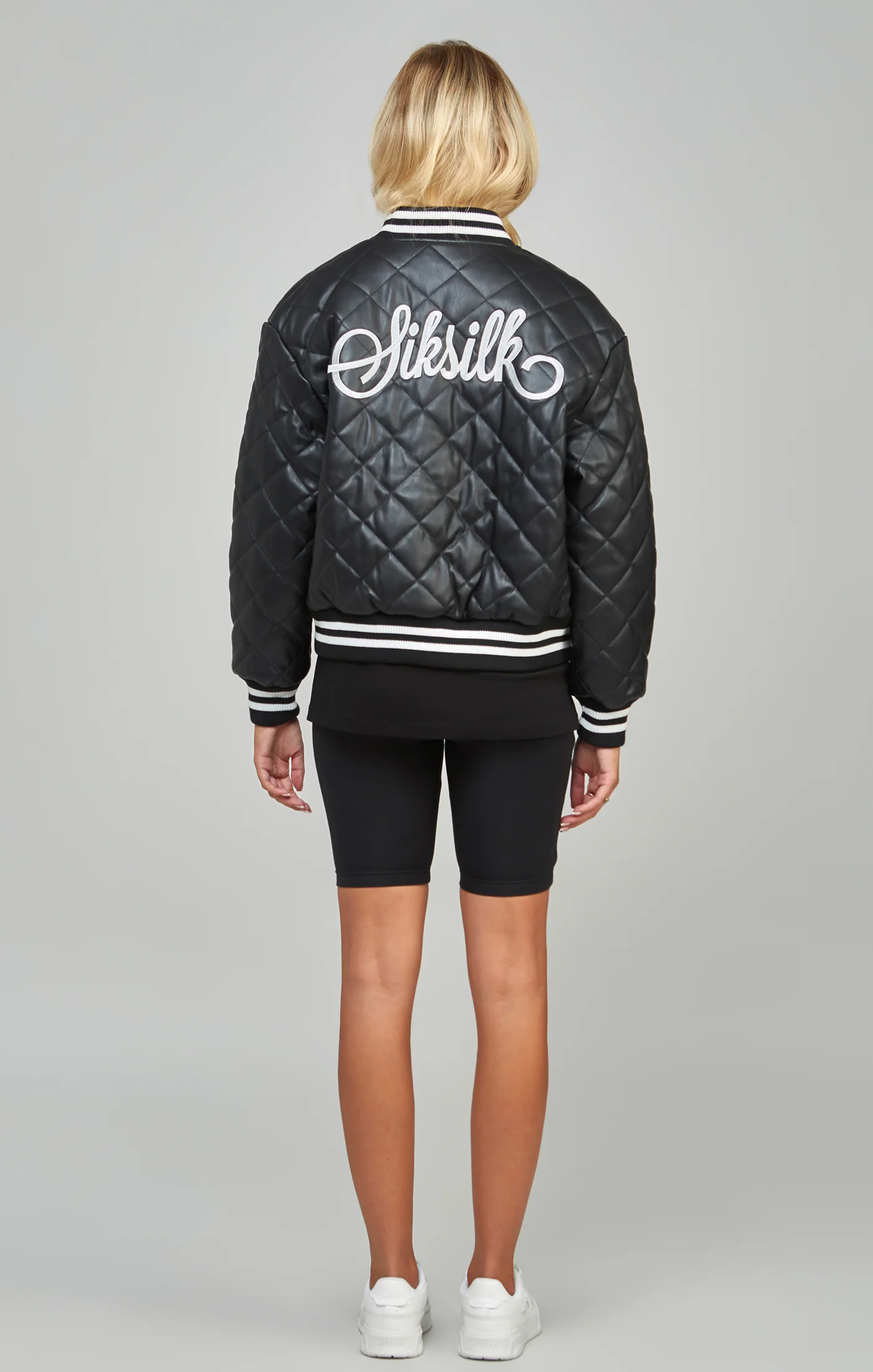 Black Pu Quilted Varsity Jacket - Image 5