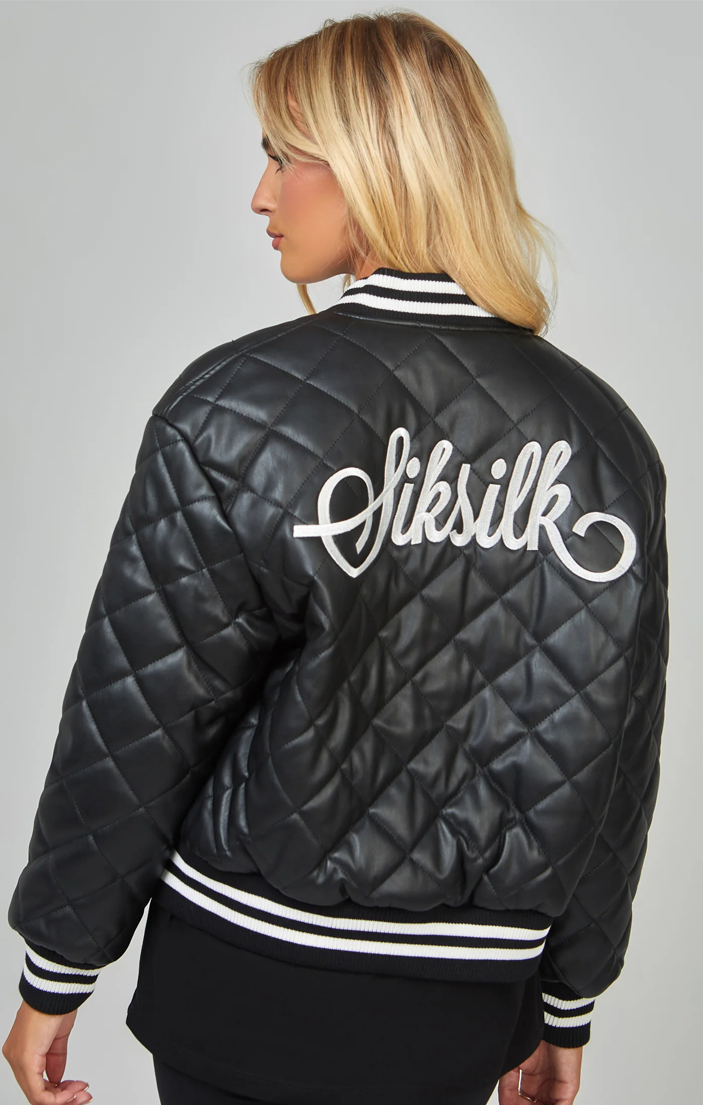 Black Pu Quilted Varsity Jacket - Image 6