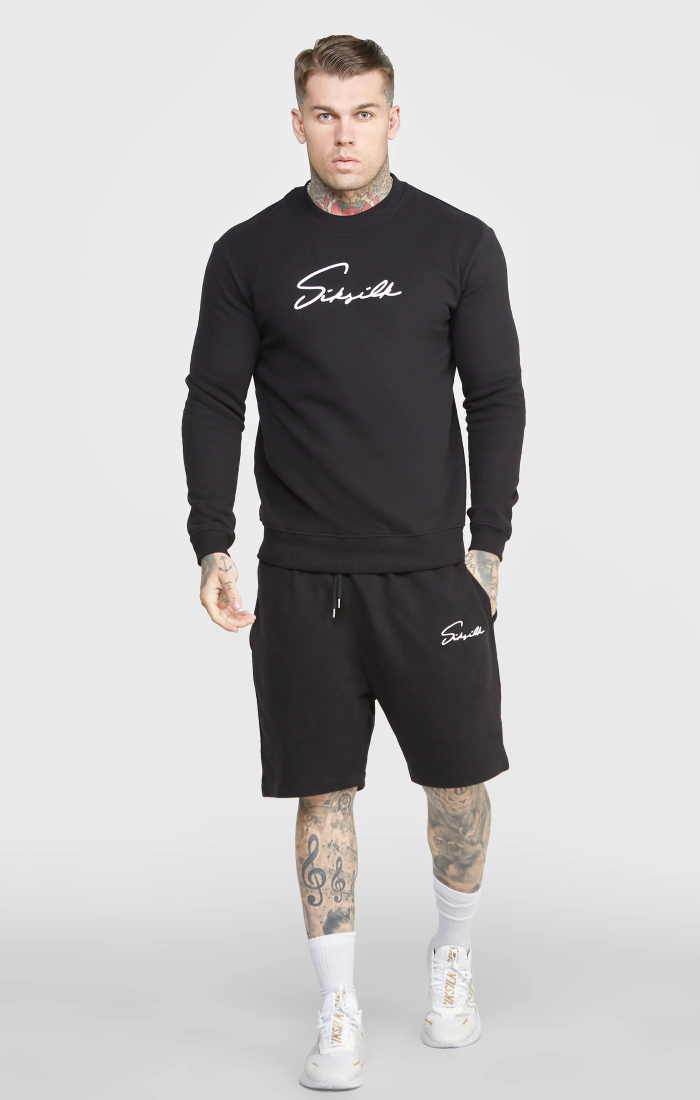 Black Script Embroidery Short - Image 3