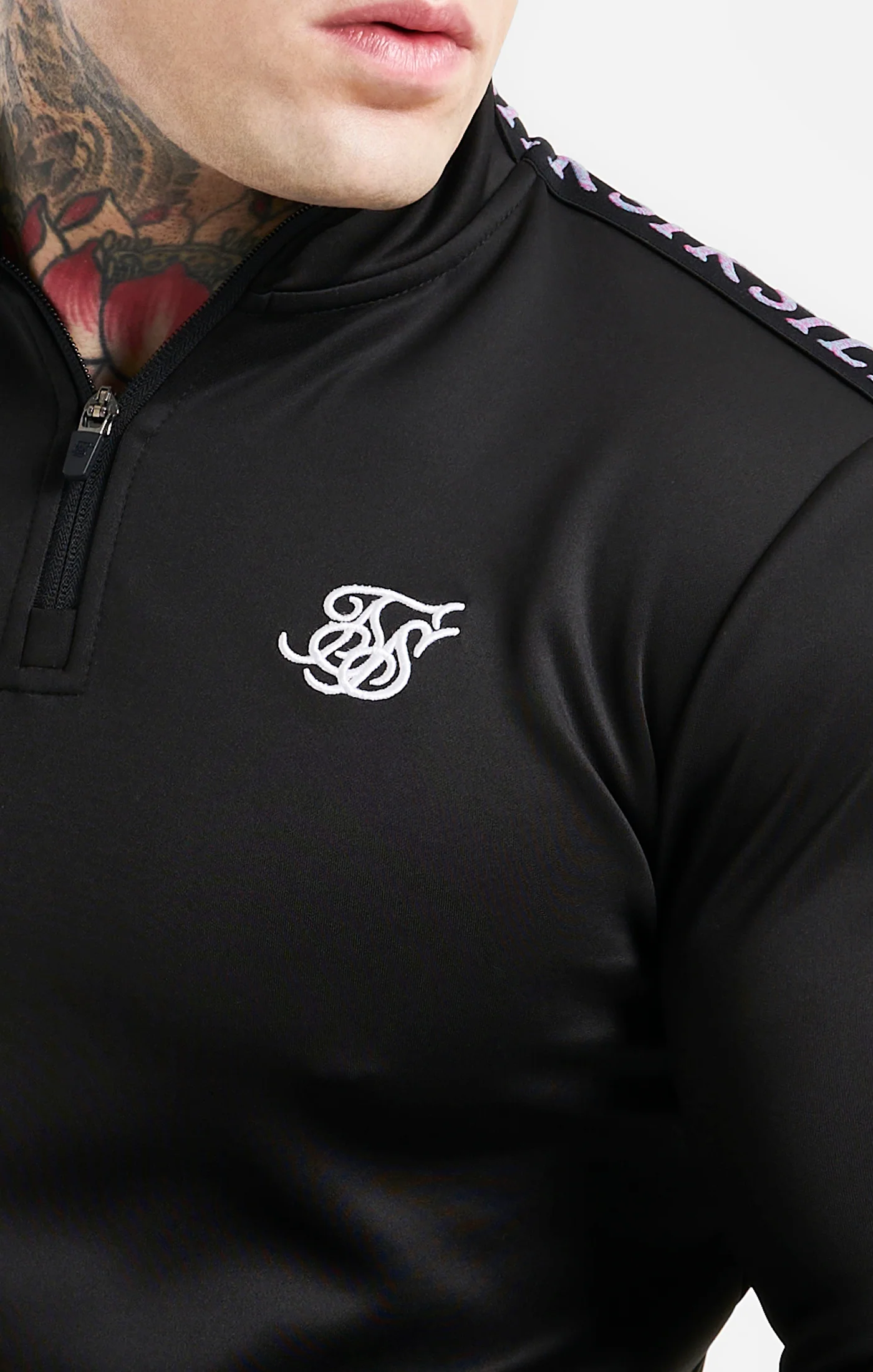Black Taped Funnel Neck Quarter Zip Track Top - Image 2