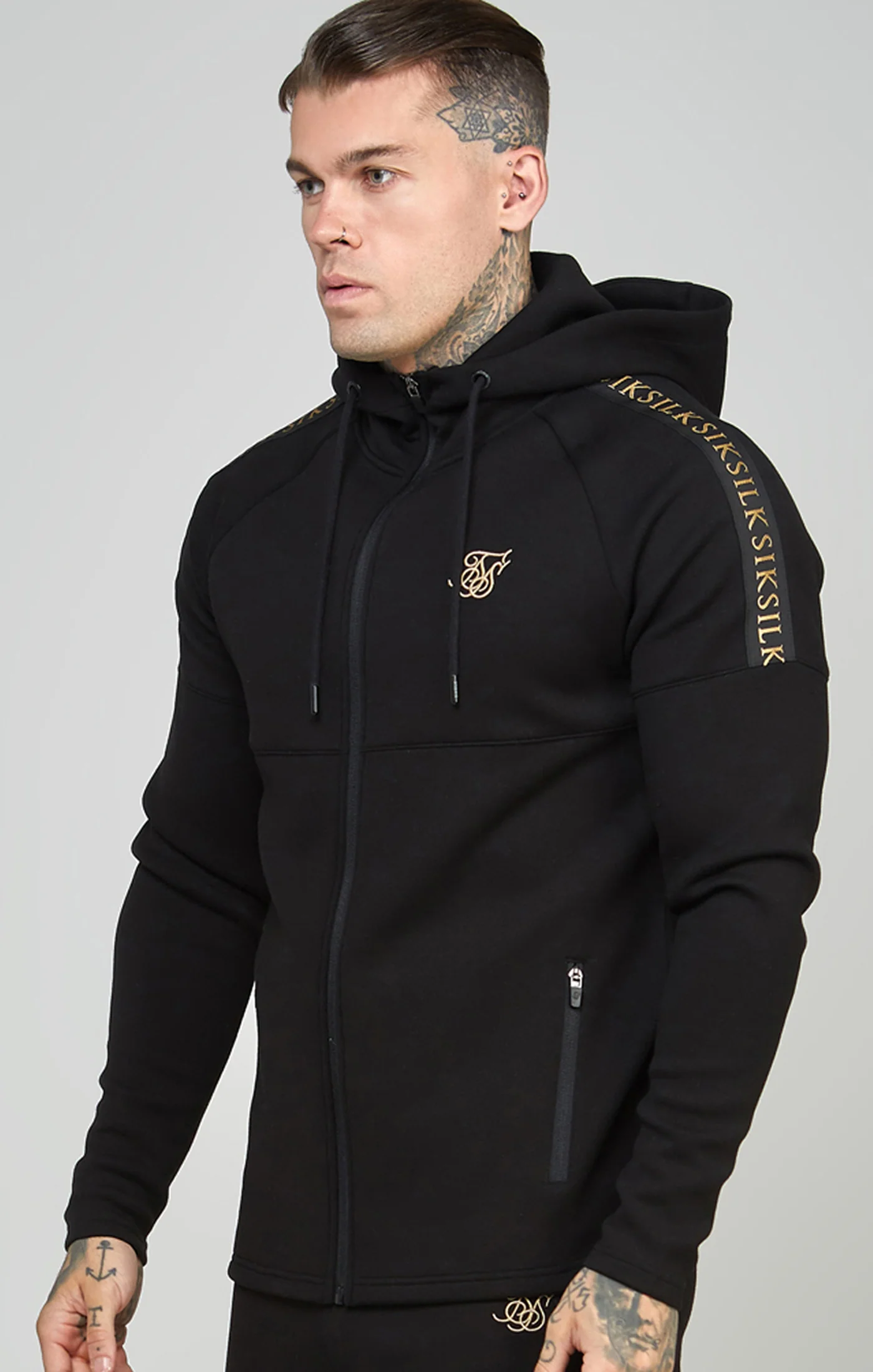 Black Taped Zip Thru Hoodie & Jogger Set - Image 2