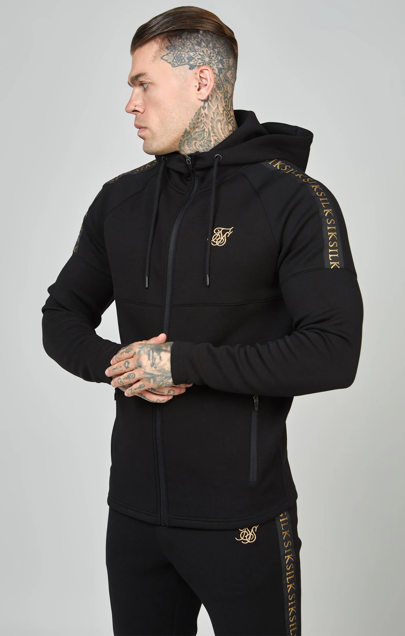 Black Taped Zip Thru Hoodie & Jogger Set - Image 4