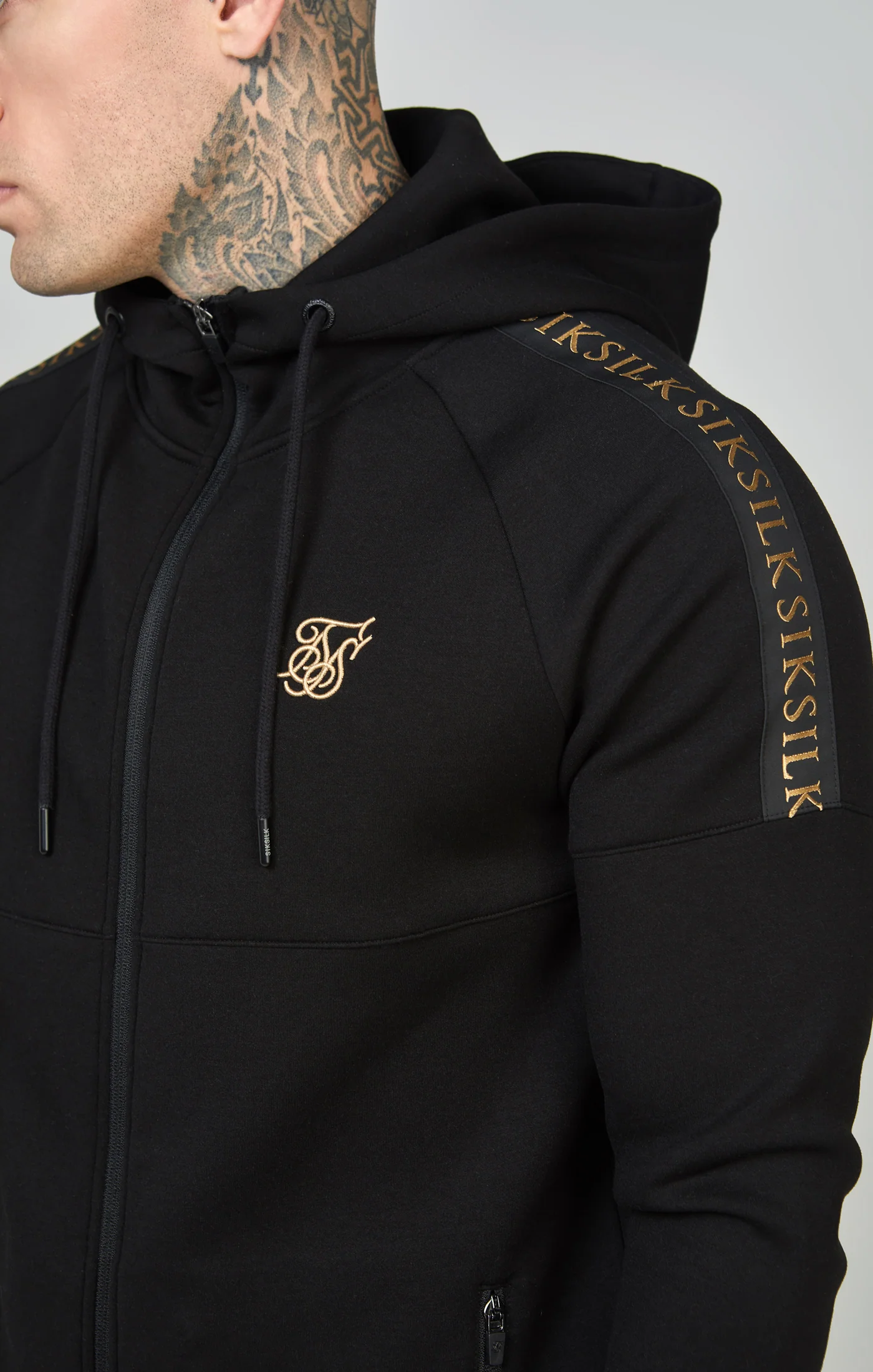 Black Taped Zip Thru Hoodie & Jogger Set - Image 6