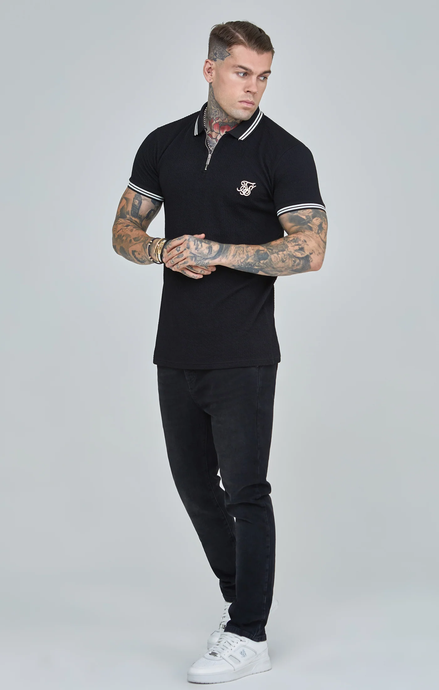 Black Textured Polo Shirt - Image 2