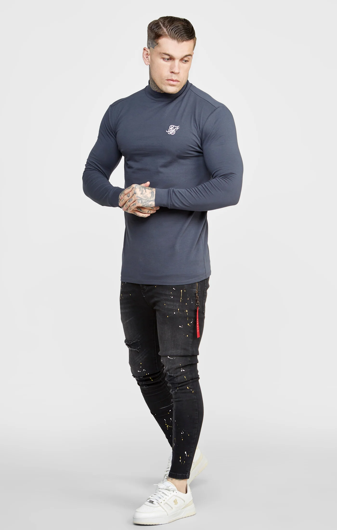 Black Twin Pack Long Sleeve High Neck Muscle Fit T-Shirt - Image 4